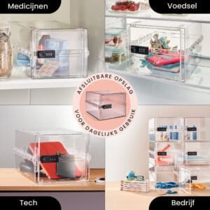 Låsbart medicinskab - Opbevaringsboks med kodelås - Kristal - Image 3