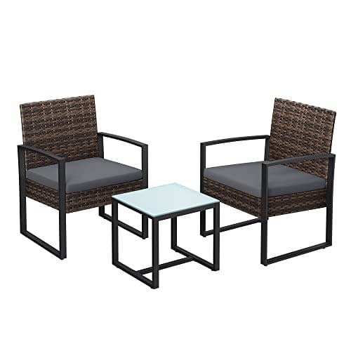 Songmics GGF010G05 Balcony Furniture Set, PE Polyrattan Lounge Set, Table and 2 Chairs, Patio Furniture, Easy Assembly, Outdoor, for Patio, Balcony, Garden, Black/Grey 1 Songmics GGF010G05 Balcony Furniture Set, PE Polyrattan Lounge Set, Table and 2 Chairs, Patio Furniture, Easy Assembly, Outdoor, for Patio, Balcony, Garden, Black/Grey
