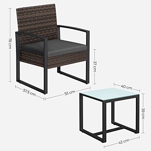 Songmics GGF010G05 Balcony Furniture Set, PE Polyrattan Lounge Set, Table and 2 Chairs, Patio Furniture, Easy Assembly, Outdoor, for Patio, Balcony, Garden, Black/Grey 7 Songmics GGF010G05 Balcony Furniture Set, PE Polyrattan Lounge Set, Table and 2 Chairs, Patio Furniture, Easy Assembly, Outdoor, for Patio, Balcony, Garden, Black/Grey - Billede 7