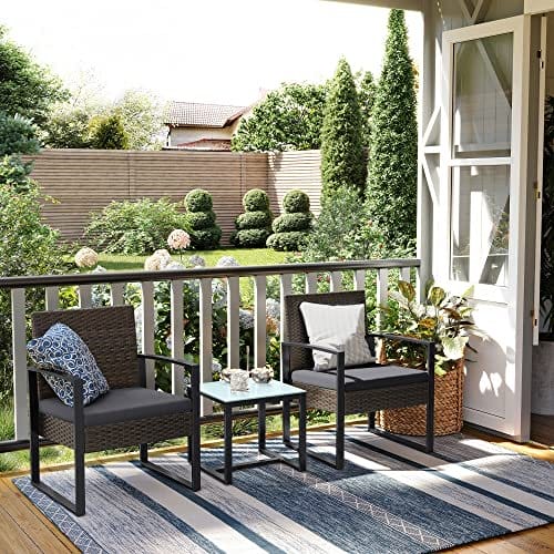 Songmics GGF010G05 Balcony Furniture Set, PE Polyrattan Lounge Set, Table and 2 Chairs, Patio Furniture, Easy Assembly, Outdoor, for Patio, Balcony, Garden, Black/Grey 2 Songmics GGF010G05 Balcony Furniture Set, PE Polyrattan Lounge Set, Table and 2 Chairs, Patio Furniture, Easy Assembly, Outdoor, for Patio, Balcony, Garden, Black/Grey - Billede 2