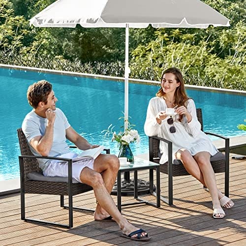 Songmics GGF010G05 Balcony Furniture Set, PE Polyrattan Lounge Set, Table and 2 Chairs, Patio Furniture, Easy Assembly, Outdoor, for Patio, Balcony, Garden, Black/Grey 4 Songmics GGF010G05 Balcony Furniture Set, PE Polyrattan Lounge Set, Table and 2 Chairs, Patio Furniture, Easy Assembly, Outdoor, for Patio, Balcony, Garden, Black/Grey - Billede 4