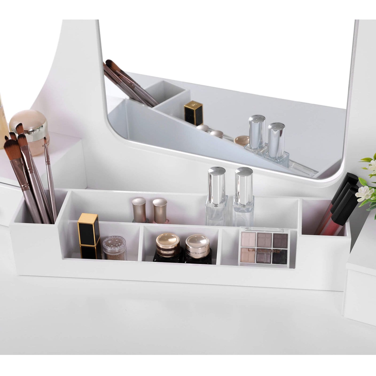 VASAGLE Vanity Set, Dressing Table Set with Large Frameless Mirror for Makeup, 5 Drawers and a Removable Storage Organiser, Cushioned Stool, Black RDT25BK 5 VASAGLE Vanity Set, Dressing Table Set with Large Frameless Mirror for Makeup, 5 Drawers and a Removable Storage Organiser, Cushioned Stool, Black RDT25BK - Billede 5