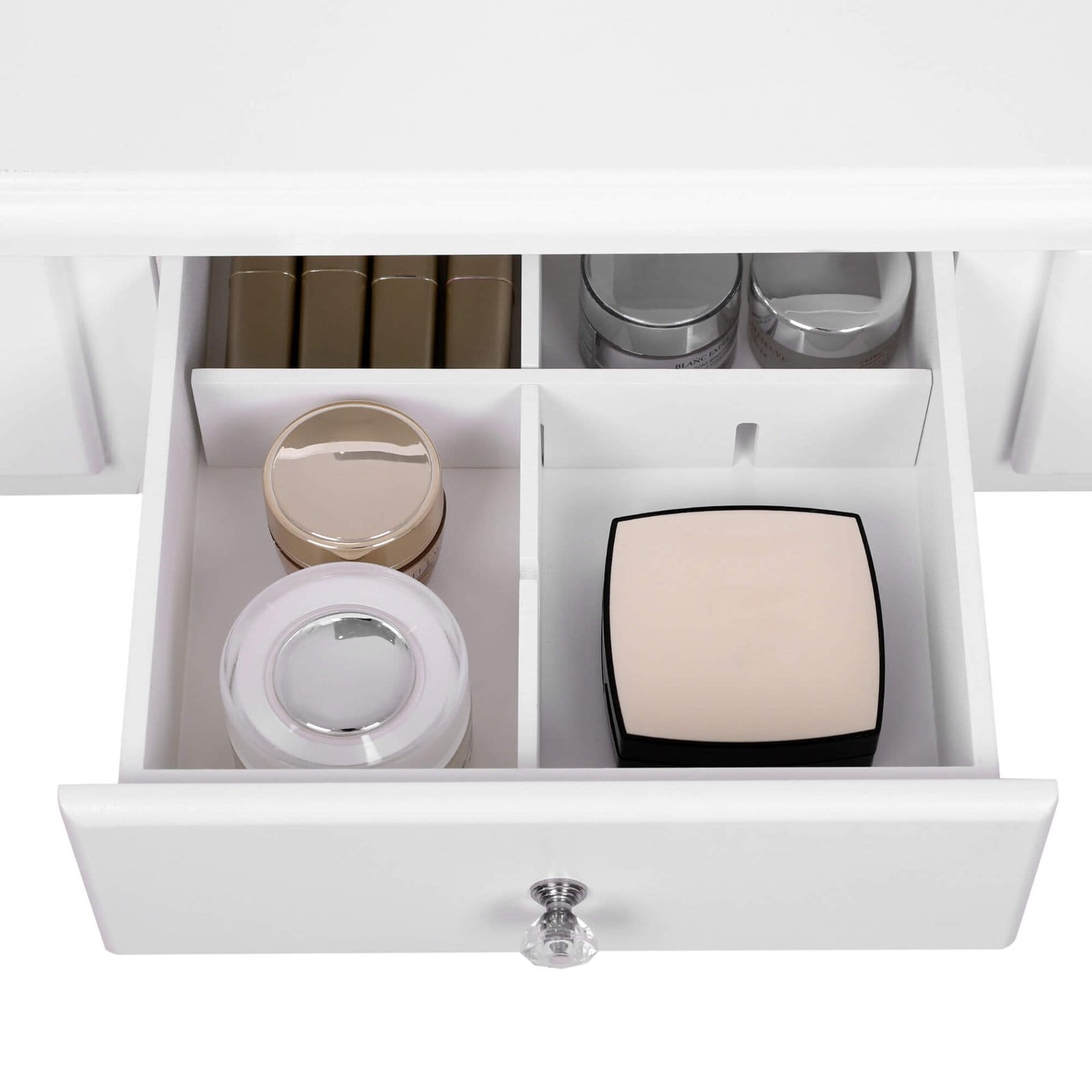 VASAGLE Vanity Set, Dressing Table Set with Large Frameless Mirror for Makeup, 5 Drawers and a Removable Storage Organiser, Cushioned Stool, Black RDT25BK 6 VASAGLE Vanity Set, Dressing Table Set with Large Frameless Mirror for Makeup, 5 Drawers and a Removable Storage Organiser, Cushioned Stool, Black RDT25BK - Billede 6
