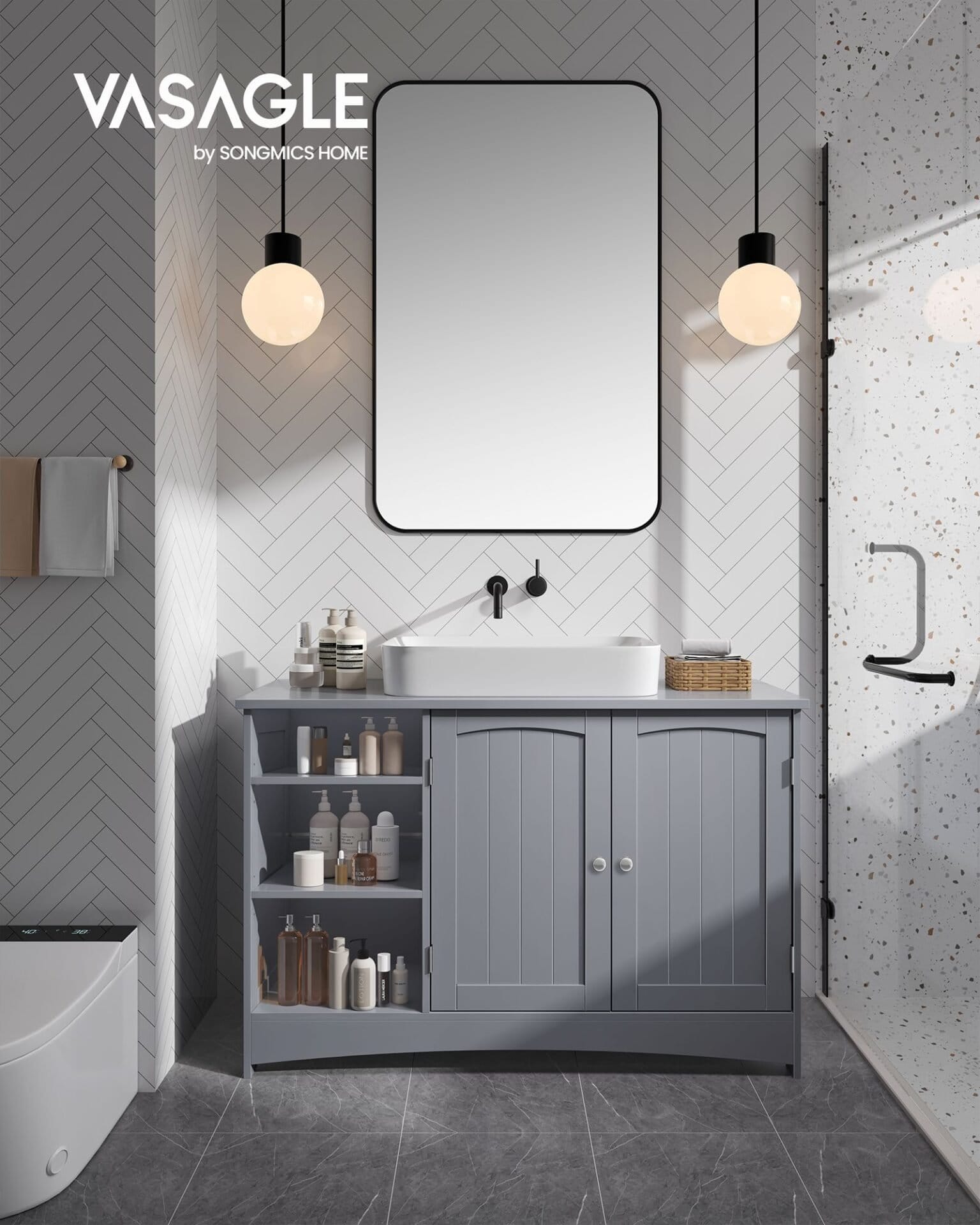 VASAGLE Bathroom Under Sink Cabinet, Bathroom Floor Cabinet, Storage Cupboard, 60 x 30 x 60 cm, with 2 Louvred Doors, Adjustable Shelf, Rustic Brown BBK111X01 2 VASAGLE Bathroom Under Sink Cabinet, Bathroom Floor Cabinet, Storage Cupboard, 60 x 30 x 60 cm, with 2 Louvred Doors, Adjustable Shelf, Rustic Brown BBK111X01 - Billede 2