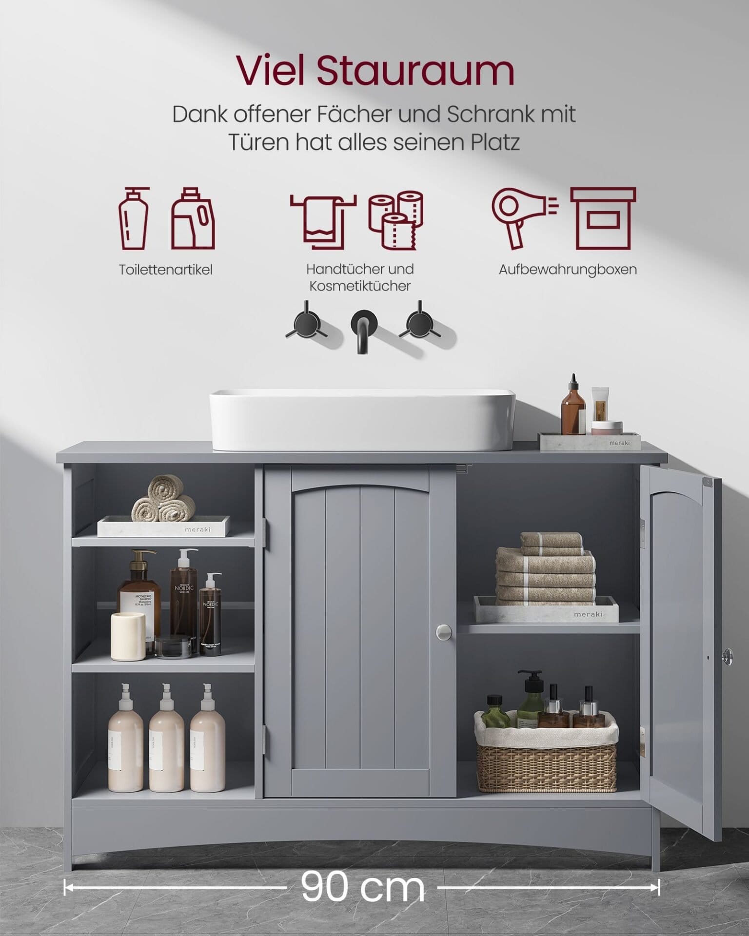 VASAGLE Bathroom Under Sink Cabinet, Bathroom Floor Cabinet, Storage Cupboard, 60 x 30 x 60 cm, with 2 Louvred Doors, Adjustable Shelf, Rustic Brown BBK111X01 3 VASAGLE Bathroom Under Sink Cabinet, Bathroom Floor Cabinet, Storage Cupboard, 60 x 30 x 60 cm, with 2 Louvred Doors, Adjustable Shelf, Rustic Brown BBK111X01 - Billede 3