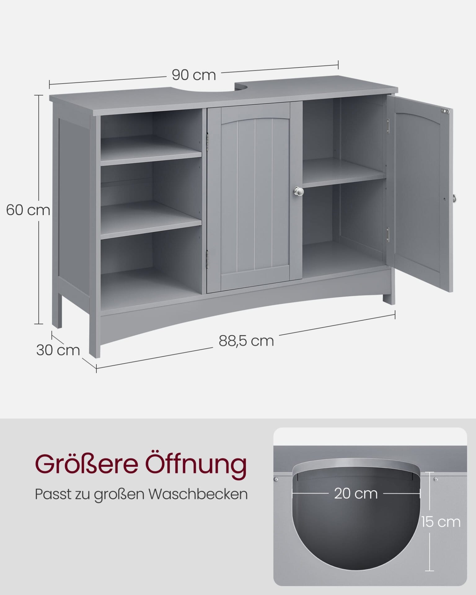 VASAGLE Bathroom Under Sink Cabinet, Bathroom Floor Cabinet, Storage Cupboard, 60 x 30 x 60 cm, with 2 Louvred Doors, Adjustable Shelf, Rustic Brown BBK111X01 6 VASAGLE Bathroom Under Sink Cabinet, Bathroom Floor Cabinet, Storage Cupboard, 60 x 30 x 60 cm, with 2 Louvred Doors, Adjustable Shelf, Rustic Brown BBK111X01 - Billede 6