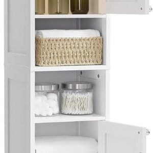 Højt og slankt let badeværelsesskab med justerbare hylder, moderne, Cloud White