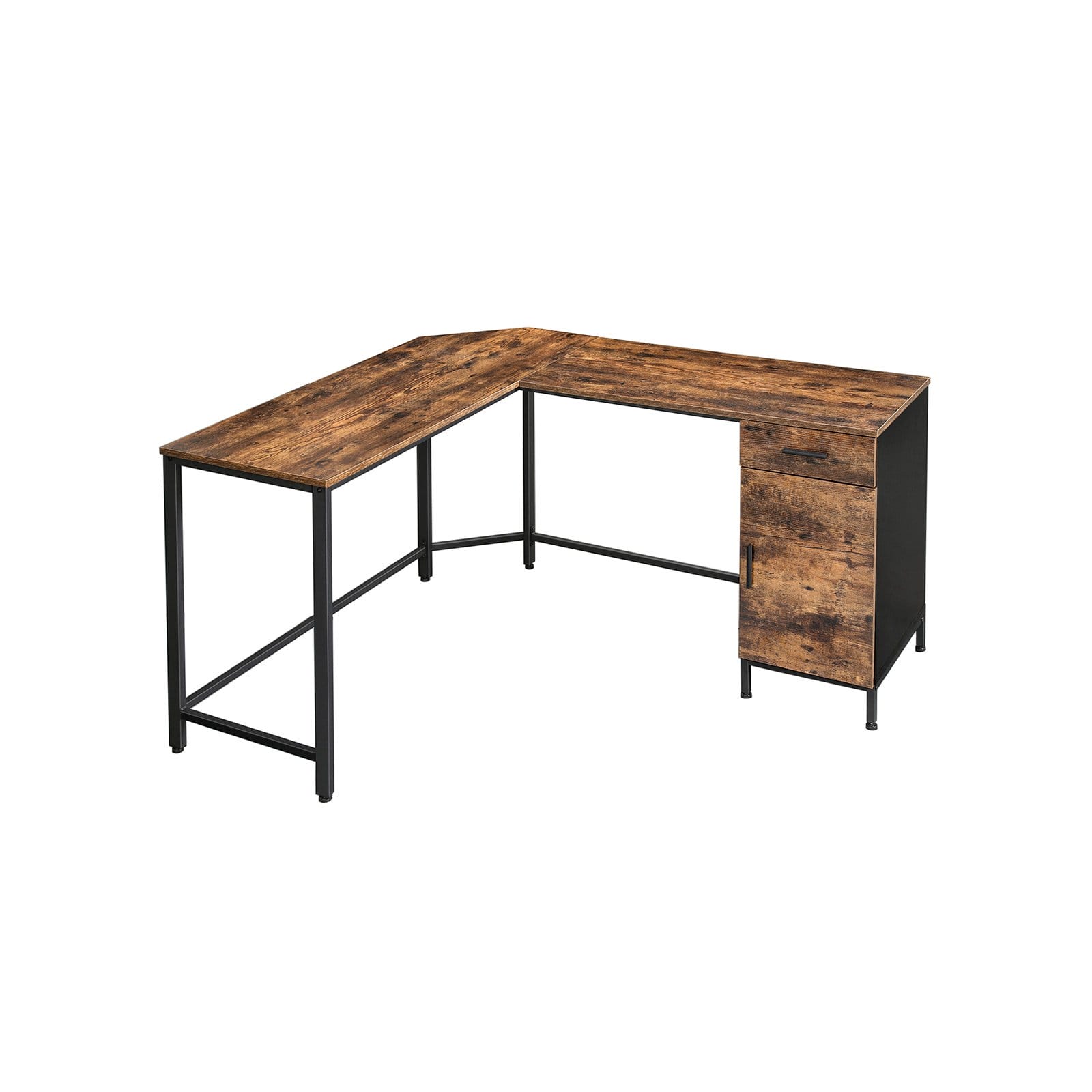 VASAGLE Corner Desk, L-Shaped Computer Desk, Office Desk with Cupboard and Drawer, Study, Space-Saving, Easy Assembly, Steel, Industrial Design, Rustic Brown and Black LWD74X 1 VASAGLE Corner Desk, L-Shaped Computer Desk, Office Desk with Cupboard and Drawer, Study, Space-Saving, Easy Assembly, Steel, Industrial Design, Rustic Brown and Black LWD74X