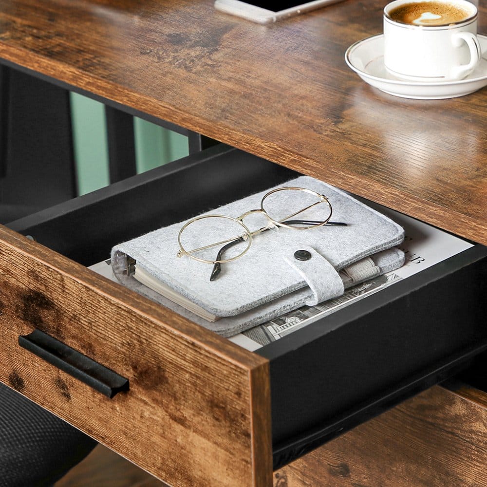 VASAGLE Corner Desk, L-Shaped Computer Desk, Office Desk with Cupboard and Drawer, Study, Space-Saving, Easy Assembly, Steel, Industrial Design, Rustic Brown and Black LWD74X 6 VASAGLE Corner Desk, L-Shaped Computer Desk, Office Desk with Cupboard and Drawer, Study, Space-Saving, Easy Assembly, Steel, Industrial Design, Rustic Brown and Black LWD74X - Billede 6