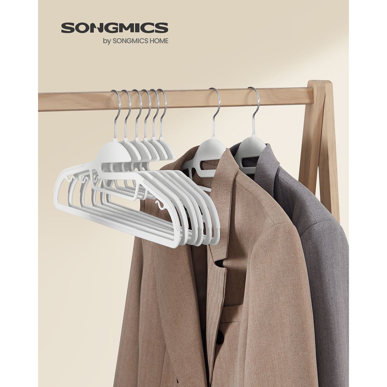 SONGMICS Set of 20 Plastic Hangers, Coat Hangers with U-Shaped Opening, Non-Slip, Space-Saving, 0.5 cm Thick, 41.5 cm Long, 360° Swivel Hook, White CRP041W02 2 SONGMICS Set of 20 Plastic Hangers, Coat Hangers with U-Shaped Opening, Non-Slip, Space-Saving, 0.5 cm Thick, 41.5 cm Long, 360° Swivel Hook, White CRP041W02 - Billede 2