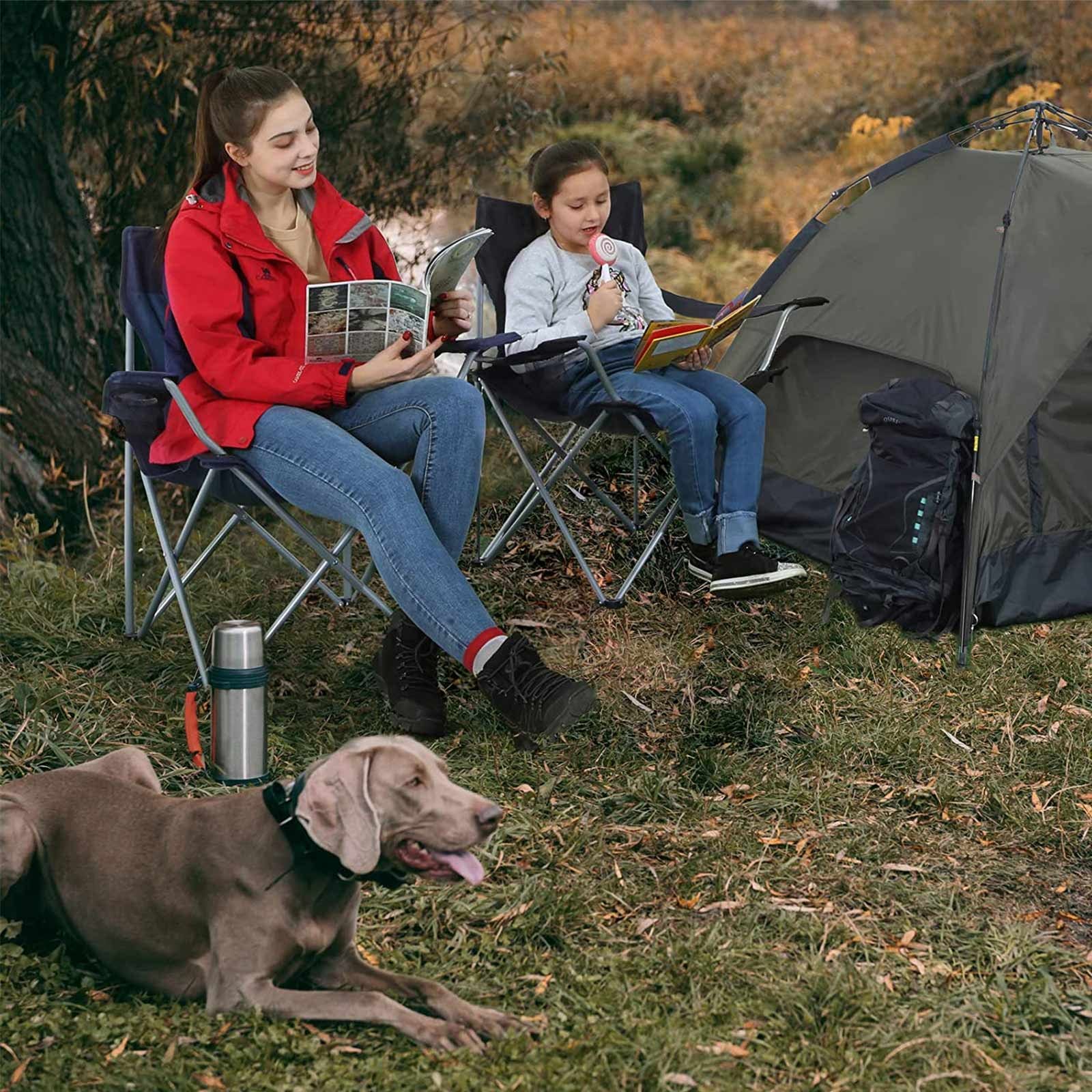 SONGMICS Folding Camping Chairs, Set of 2 Outdoor Chair, with Armrests, Cup Holder, Portable, 120 kg Capacity, for Camping, Garden, Fishing, Beach, Balcony, Dark Blue GCB01IN 2 SONGMICS Folding Camping Chairs, Set of 2 Outdoor Chair, with Armrests, Cup Holder, Portable, 120 kg Capacity, for Camping, Garden, Fishing, Beach, Balcony, Dark Blue GCB01IN - Billede 2