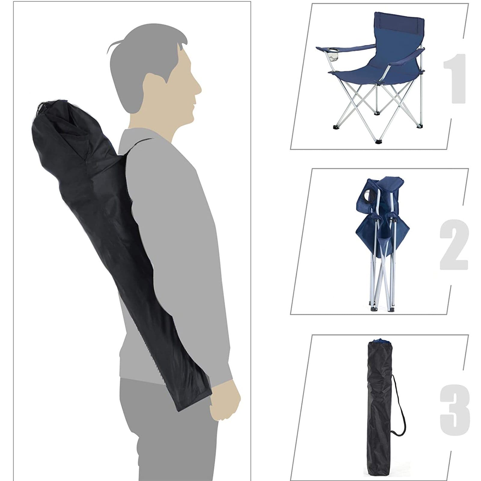 SONGMICS Folding Camping Chairs, Set of 2 Outdoor Chair, with Armrests, Cup Holder, Portable, 120 kg Capacity, for Camping, Garden, Fishing, Beach, Balcony, Dark Blue GCB01IN 4 SONGMICS Folding Camping Chairs, Set of 2 Outdoor Chair, with Armrests, Cup Holder, Portable, 120 kg Capacity, for Camping, Garden, Fishing, Beach, Balcony, Dark Blue GCB01IN - Billede 4