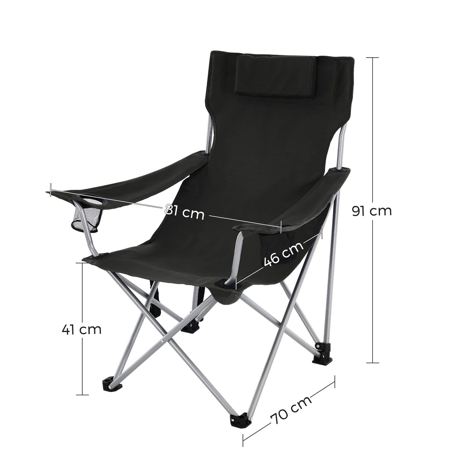 SONGMICS Folding Camping Chair, Outdoor Chair with Armrests, Headrest and Cup Holder, Stable Structure, Max. Capacity 150 kg, Black GCB09BK 6 SONGMICS Folding Camping Chair, Outdoor Chair with Armrests, Headrest and Cup Holder, Stable Structure, Max. Capacity 150 kg, Black GCB09BK - Billede 6