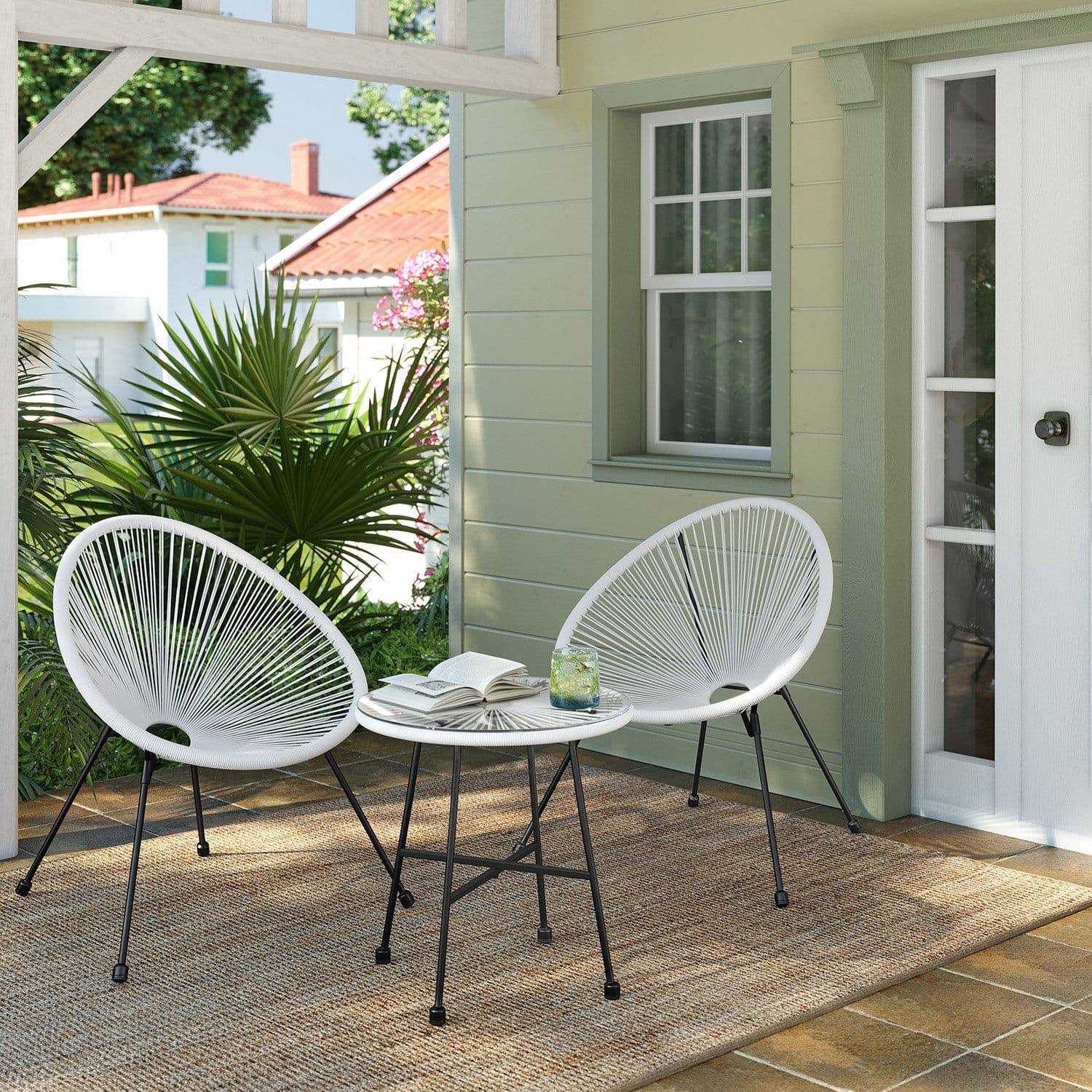 SONGMICS Garden Patio Furniture Set 3 Pieces, Acapulco Chair, Outdoor Seating, Glass Top Table and 2 Chairs, Indoor and Outdoor Conversation Set, White GGF013W02 3 SONGMICS Garden Patio Furniture Set 3 Pieces, Acapulco Chair, Outdoor Seating, Glass Top Table and 2 Chairs, Indoor and Outdoor Conversation Set, White GGF013W02 - Billede 3