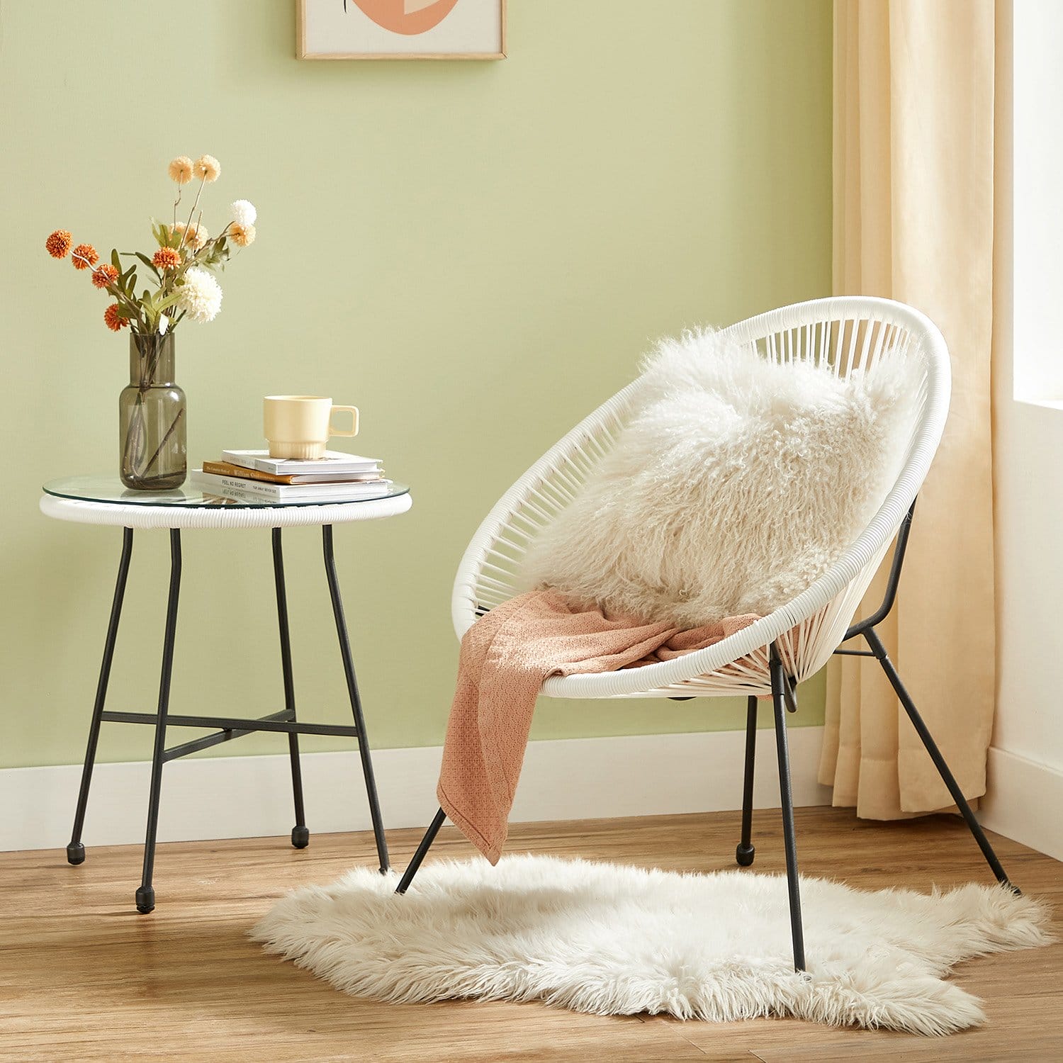 SONGMICS Garden Patio Furniture Set 3 Pieces, Acapulco Chair, Outdoor Seating, Glass Top Table and 2 Chairs, Indoor and Outdoor Conversation Set, White GGF013W02 5 SONGMICS Garden Patio Furniture Set 3 Pieces, Acapulco Chair, Outdoor Seating, Glass Top Table and 2 Chairs, Indoor and Outdoor Conversation Set, White GGF013W02 - Billede 5