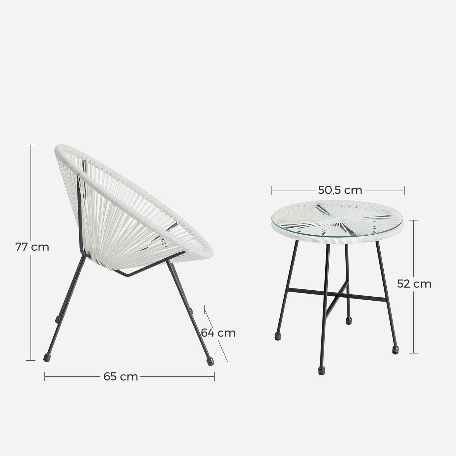 SONGMICS Garden Patio Furniture Set 3 Pieces, Acapulco Chair, Outdoor Seating, Glass Top Table and 2 Chairs, Indoor and Outdoor Conversation Set, White GGF013W02 7 SONGMICS Garden Patio Furniture Set 3 Pieces, Acapulco Chair, Outdoor Seating, Glass Top Table and 2 Chairs, Indoor and Outdoor Conversation Set, White GGF013W02 - Billede 7