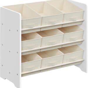 Legetøjsorganisator, børnelegetøjshylde med 9 æsker af non-woven stof, 29,5 x 62,5 x 60 cm, Cloud White