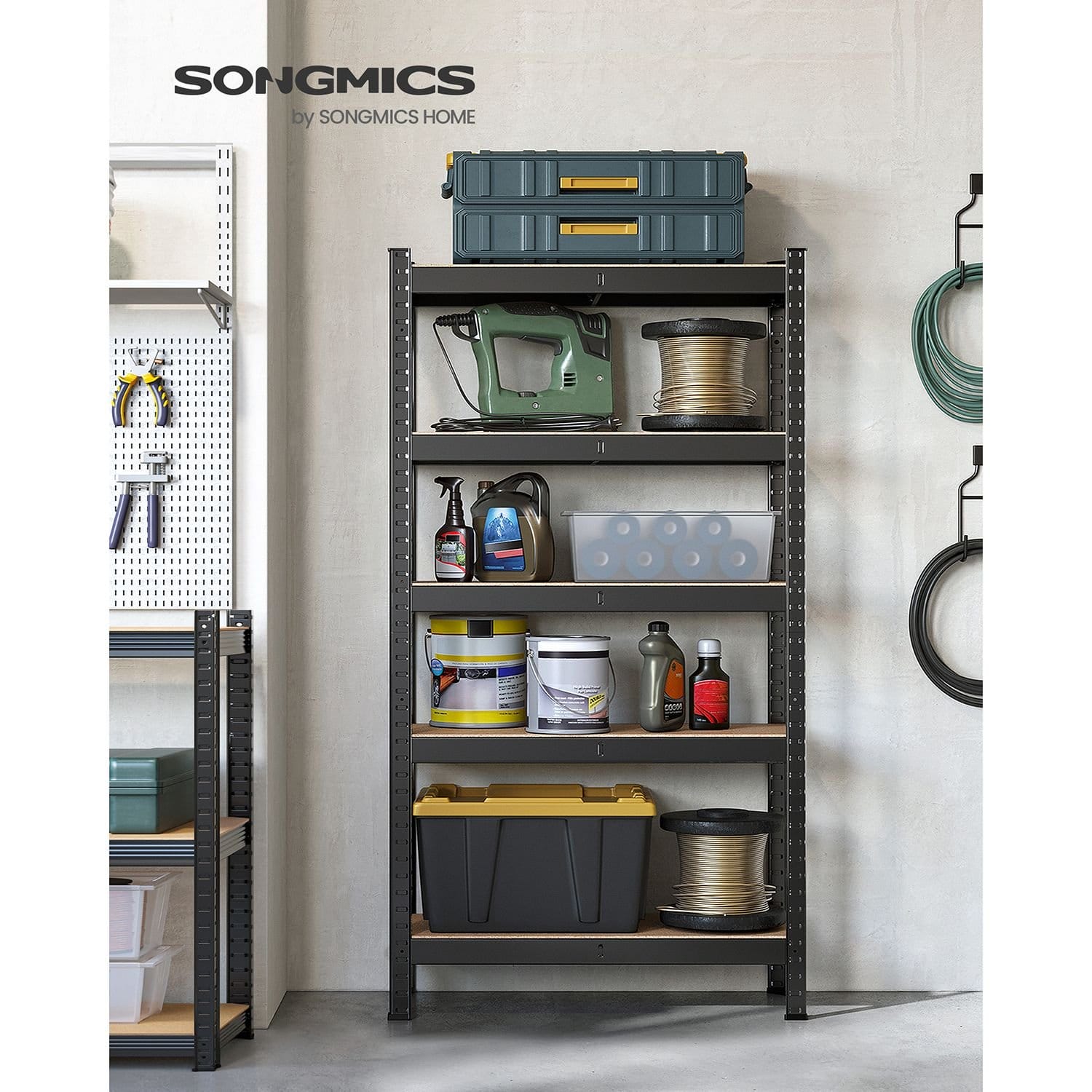 SONGMICS 5 Tier Steel Shelving Unit Boltless Mounting Garage Shelving Unit 650kg Load Capacity 30x75x150cm Black GLR030B21 2 SONGMICS 5 Tier Steel Shelving Unit Boltless Mounting Garage Shelving Unit 650kg Load Capacity 30x75x150cm Black GLR030B21 - Billede 2