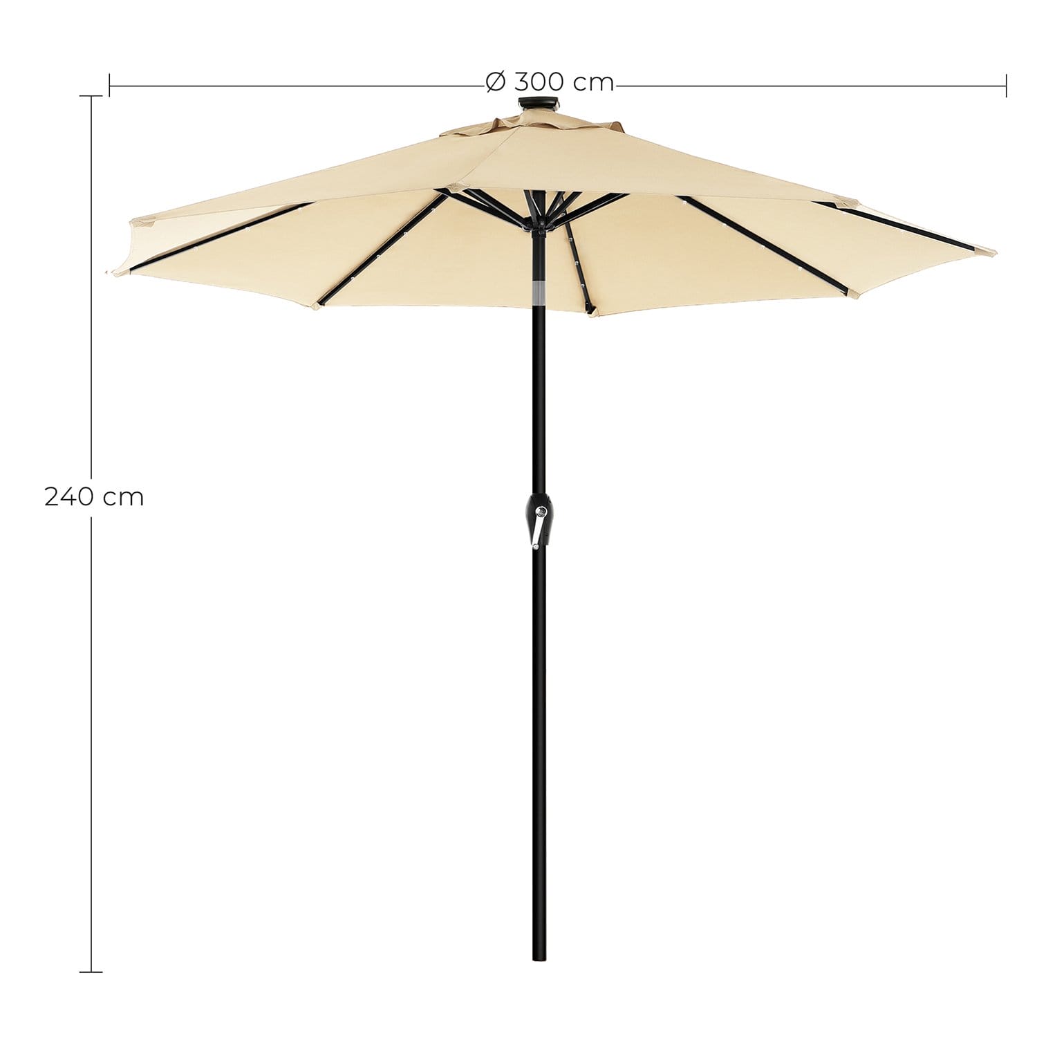 SONGMICS 3 m Garden Parasol Umbrella with Solar-Powered LED Lights, Sunshade with UPF 50+ Protection, Tilting, Crank Handle for Opening Closing, Base Not Included, Beige GPU033M01 4 SONGMICS 3 m Garden Parasol Umbrella with Solar-Powered LED Lights, Sunshade with UPF 50+ Protection, Tilting, Crank Handle for Opening Closing, Base Not Included, Beige GPU033M01 - Billede 4