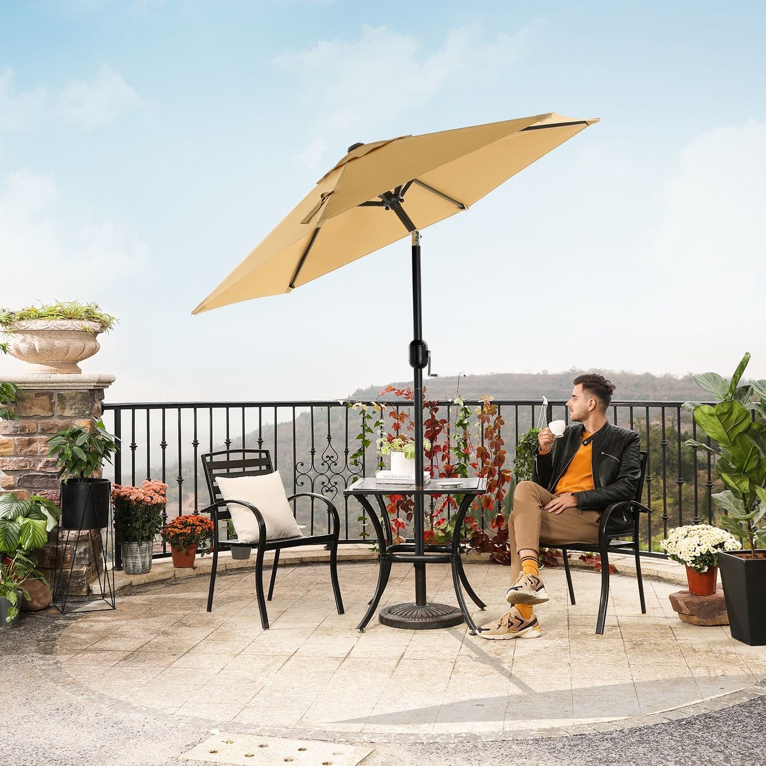 SONGMICS 197 cm Garden Parasol Umbrella, UPF 50+, Sun Shade, 30° Tilt in 2 Directions, Crank Handle for Opening and Closing, for Outdoor Gardens Pool Balcony Patio, Base Not Included, Taupe GPU202K01 3 SONGMICS 197 cm Garden Parasol Umbrella, UPF 50+, Sun Shade, 30° Tilt in 2 Directions, Crank Handle for Opening and Closing, for Outdoor Gardens Pool Balcony Patio, Base Not Included, Taupe GPU202K01 - Billede 3