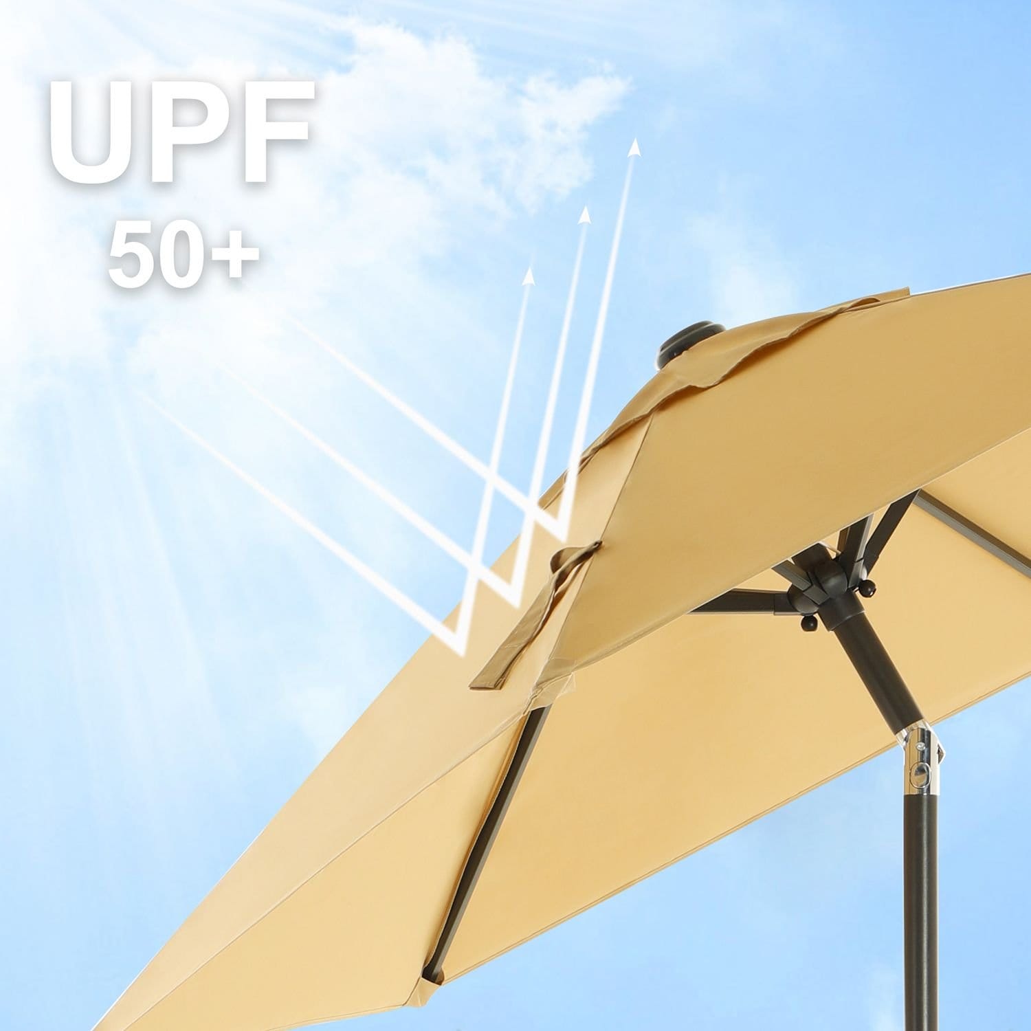 SONGMICS 197 cm Garden Parasol Umbrella, UPF 50+, Sun Shade, 30° Tilt in 2 Directions, Crank Handle for Opening and Closing, for Outdoor Gardens Pool Balcony Patio, Base Not Included, Taupe GPU202K01 4 SONGMICS 197 cm Garden Parasol Umbrella, UPF 50+, Sun Shade, 30° Tilt in 2 Directions, Crank Handle for Opening and Closing, for Outdoor Gardens Pool Balcony Patio, Base Not Included, Taupe GPU202K01 - Billede 4