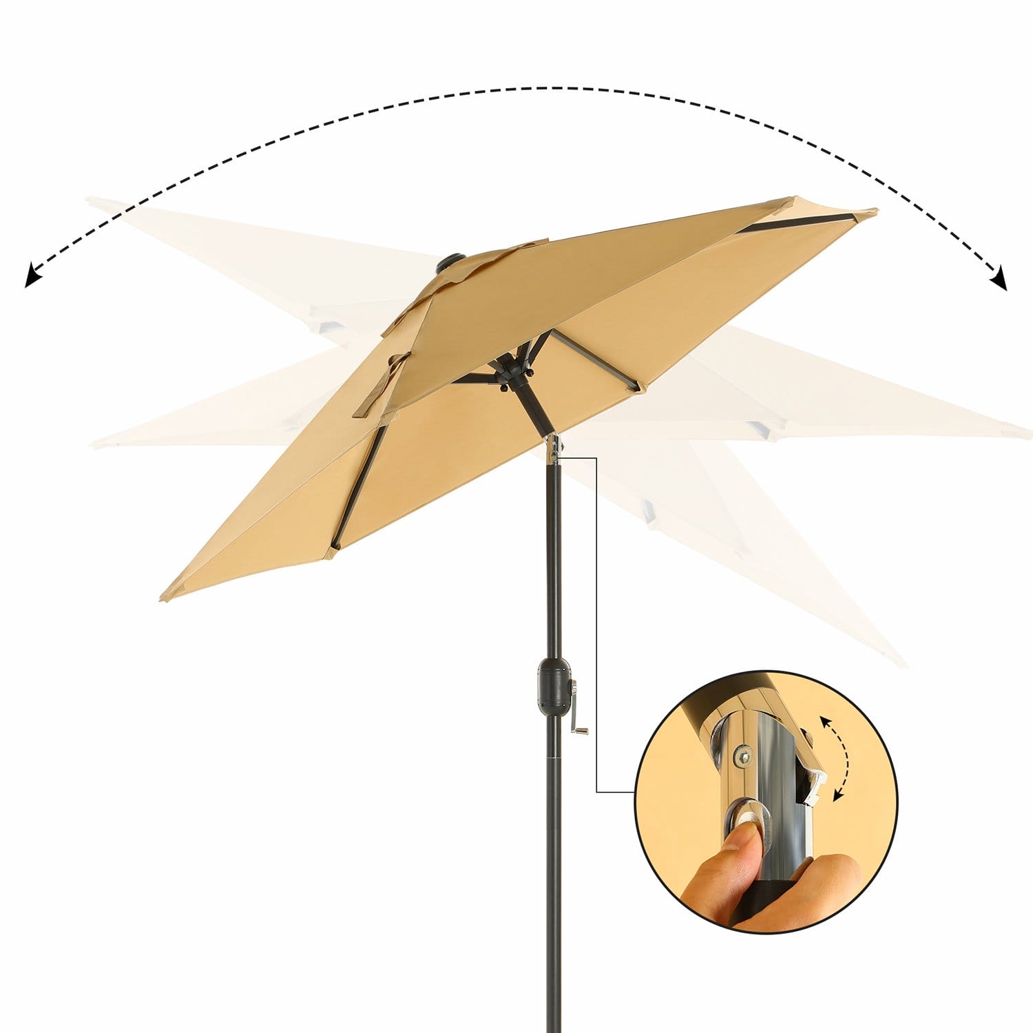 SONGMICS 197 cm Garden Parasol Umbrella, UPF 50+, Sun Shade, 30° Tilt in 2 Directions, Crank Handle for Opening and Closing, for Outdoor Gardens Pool Balcony Patio, Base Not Included, Taupe GPU202K01 5 SONGMICS 197 cm Garden Parasol Umbrella, UPF 50+, Sun Shade, 30° Tilt in 2 Directions, Crank Handle for Opening and Closing, for Outdoor Gardens Pool Balcony Patio, Base Not Included, Taupe GPU202K01 - Billede 5