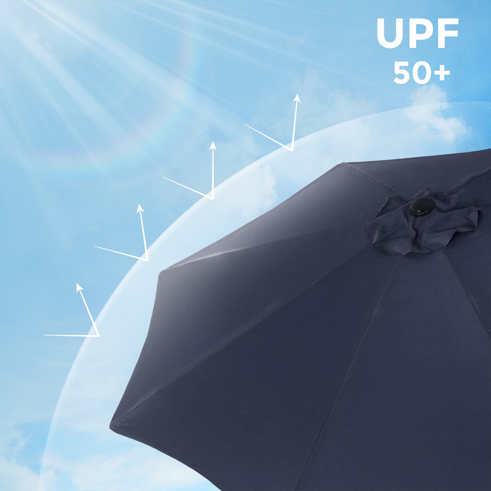 SONGMICS 290 cm Garden Parasol Umbrella, UPF 50+, Sun Shade, 30° Tilt in 2 Directions, Crank Handle for Opening and Closing, for Outdoor Gardens Pool Balcony Patio, Base Not Included, Blue GPU30BU 4 SONGMICS 290 cm Garden Parasol Umbrella, UPF 50+, Sun Shade, 30° Tilt in 2 Directions, Crank Handle for Opening and Closing, for Outdoor Gardens Pool Balcony Patio, Base Not Included, Blue GPU30BU - Billede 4