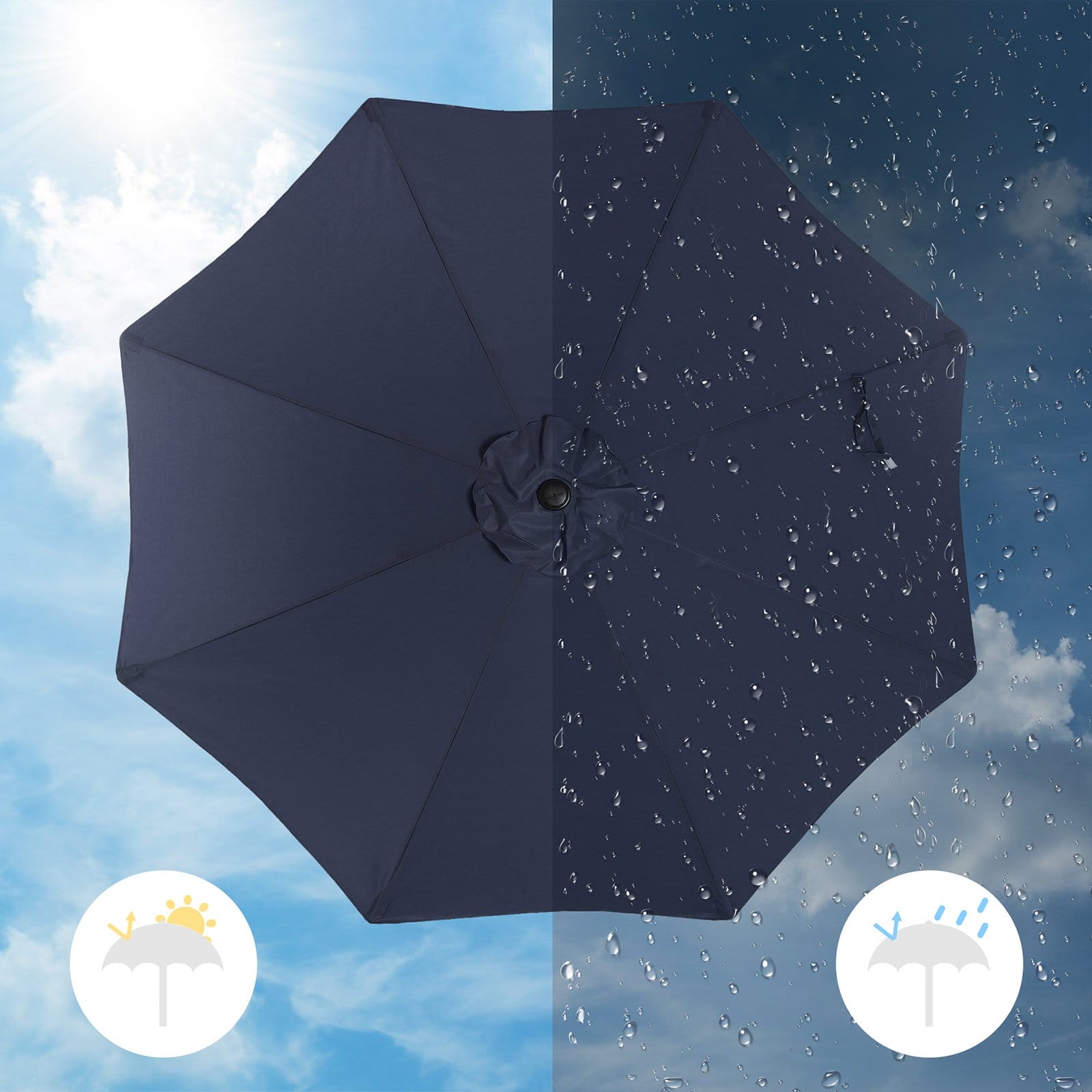 SONGMICS 290 cm Garden Parasol Umbrella, UPF 50+, Sun Shade, 30° Tilt in 2 Directions, Crank Handle for Opening and Closing, for Outdoor Gardens Pool Balcony Patio, Base Not Included, Blue GPU30BU 5 SONGMICS 290 cm Garden Parasol Umbrella, UPF 50+, Sun Shade, 30° Tilt in 2 Directions, Crank Handle for Opening and Closing, for Outdoor Gardens Pool Balcony Patio, Base Not Included, Blue GPU30BU - Billede 5