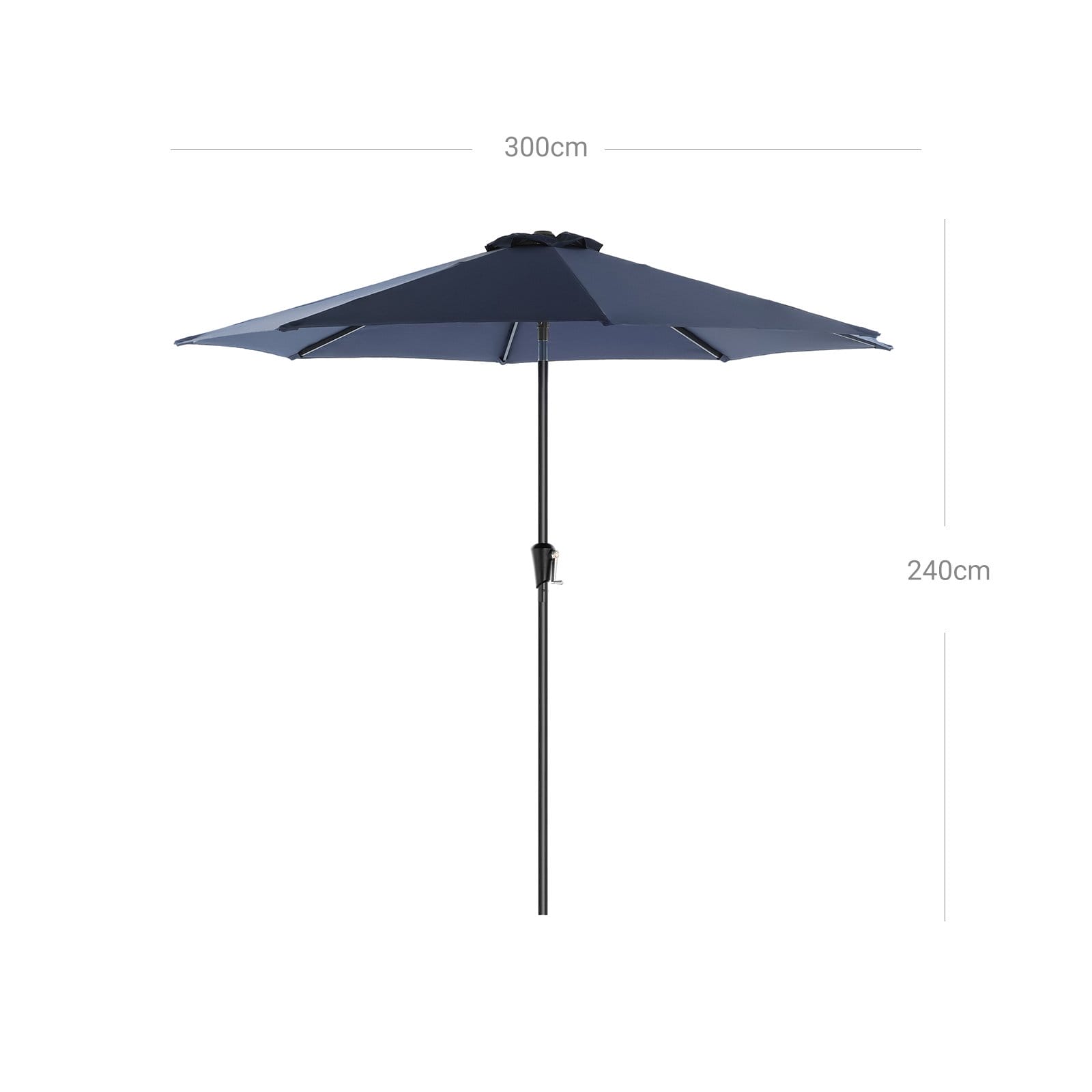 SONGMICS 290 cm Garden Parasol Umbrella, UPF 50+, Sun Shade, 30° Tilt in 2 Directions, Crank Handle for Opening and Closing, for Outdoor Gardens Pool Balcony Patio, Base Not Included, Blue GPU30BU 7 SONGMICS 290 cm Garden Parasol Umbrella, UPF 50+, Sun Shade, 30° Tilt in 2 Directions, Crank Handle for Opening and Closing, for Outdoor Gardens Pool Balcony Patio, Base Not Included, Blue GPU30BU - Billede 7