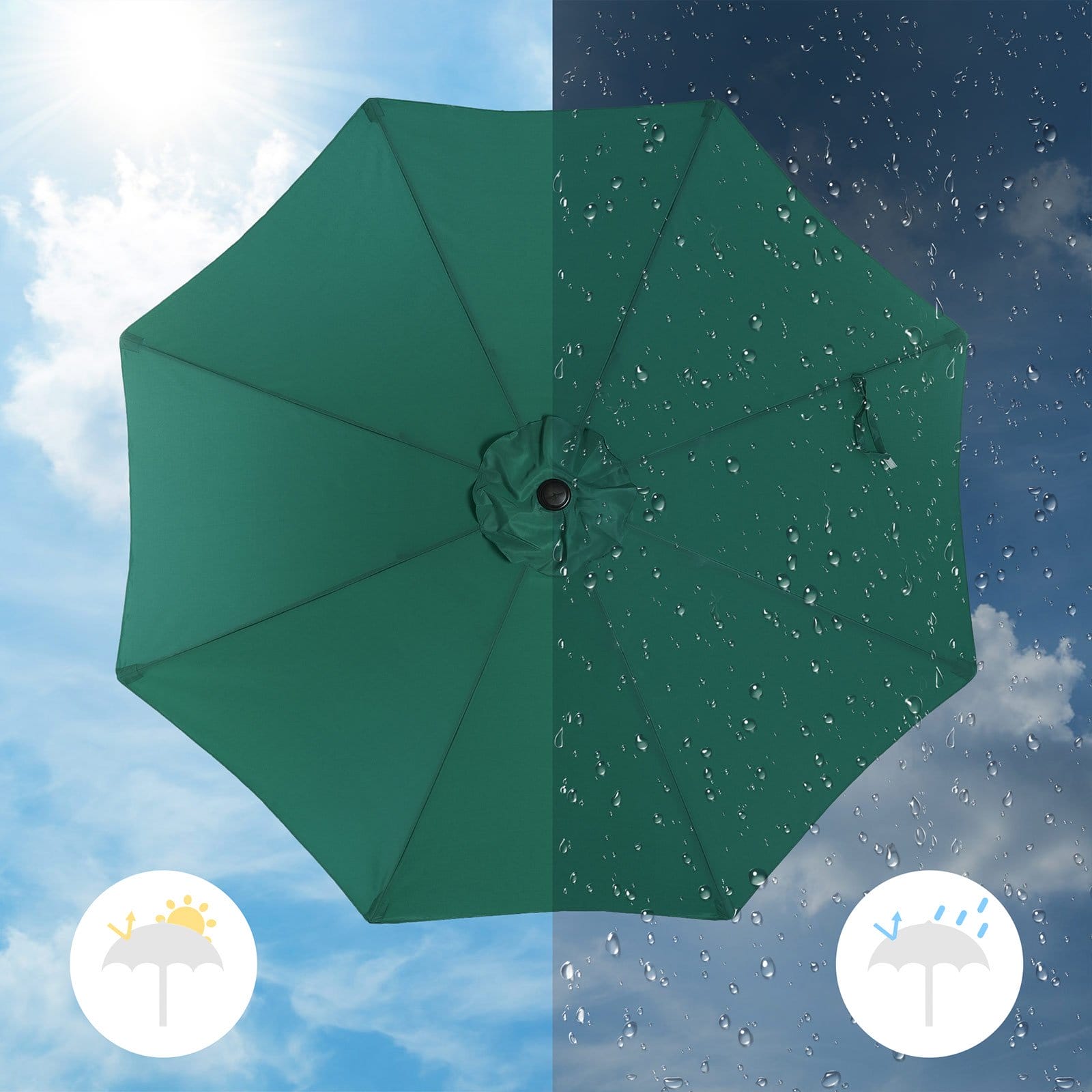 SONGMICS 290 cm Garden Parasol Umbrella, UPF 50+, Sun Shade, 30° Tilt in 2 Directions, Crank Handle for Opening and Closing, for Outdoor Gardens Pool Balcony Patio, Base Not Included, Green GPU30GN 5 SONGMICS 290 cm Garden Parasol Umbrella, UPF 50+, Sun Shade, 30° Tilt in 2 Directions, Crank Handle for Opening and Closing, for Outdoor Gardens Pool Balcony Patio, Base Not Included, Green GPU30GN - Billede 5