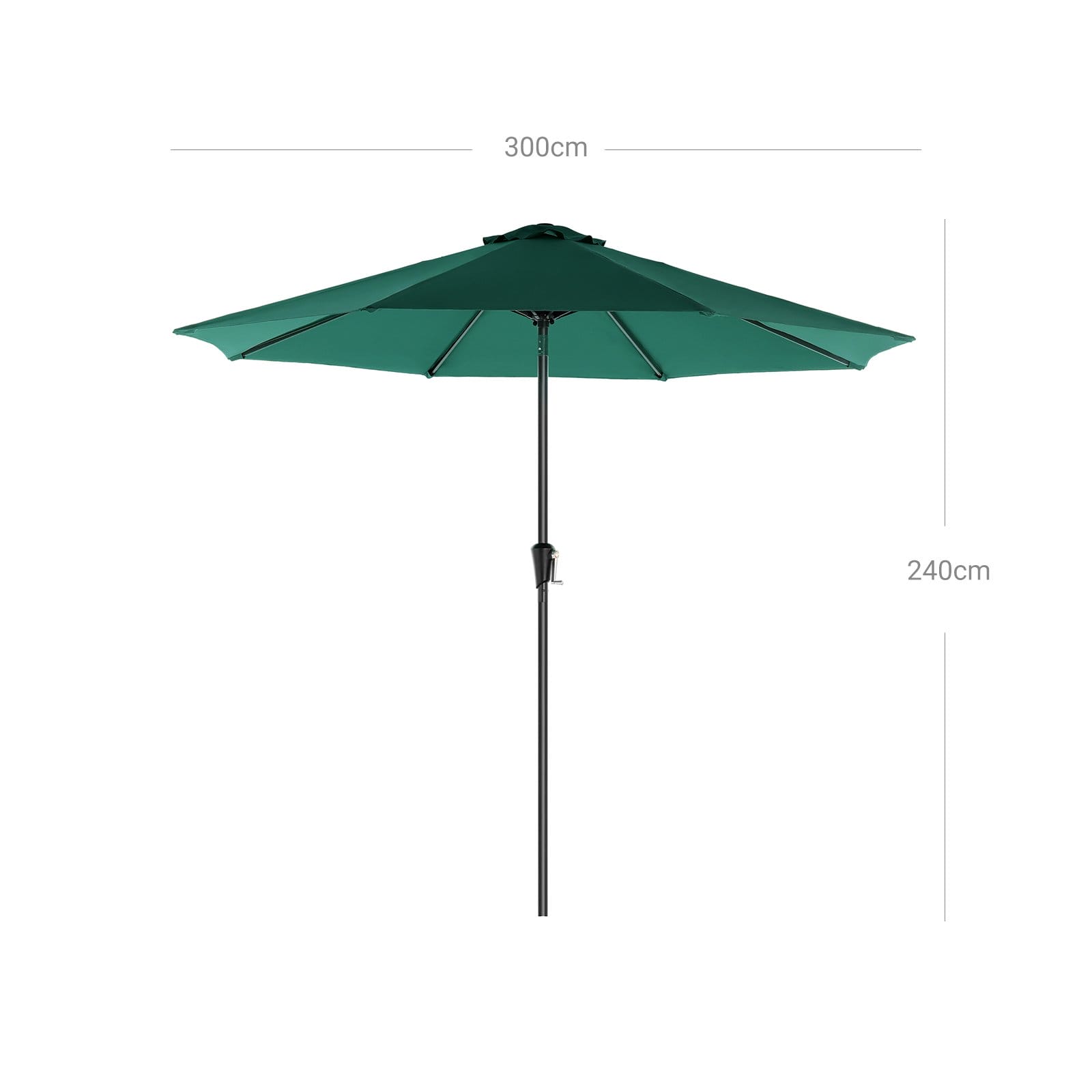 SONGMICS 290 cm Garden Parasol Umbrella, UPF 50+, Sun Shade, 30° Tilt in 2 Directions, Crank Handle for Opening and Closing, for Outdoor Gardens Pool Balcony Patio, Base Not Included, Green GPU30GN 7 SONGMICS 290 cm Garden Parasol Umbrella, UPF 50+, Sun Shade, 30° Tilt in 2 Directions, Crank Handle for Opening and Closing, for Outdoor Gardens Pool Balcony Patio, Base Not Included, Green GPU30GN - Billede 7
