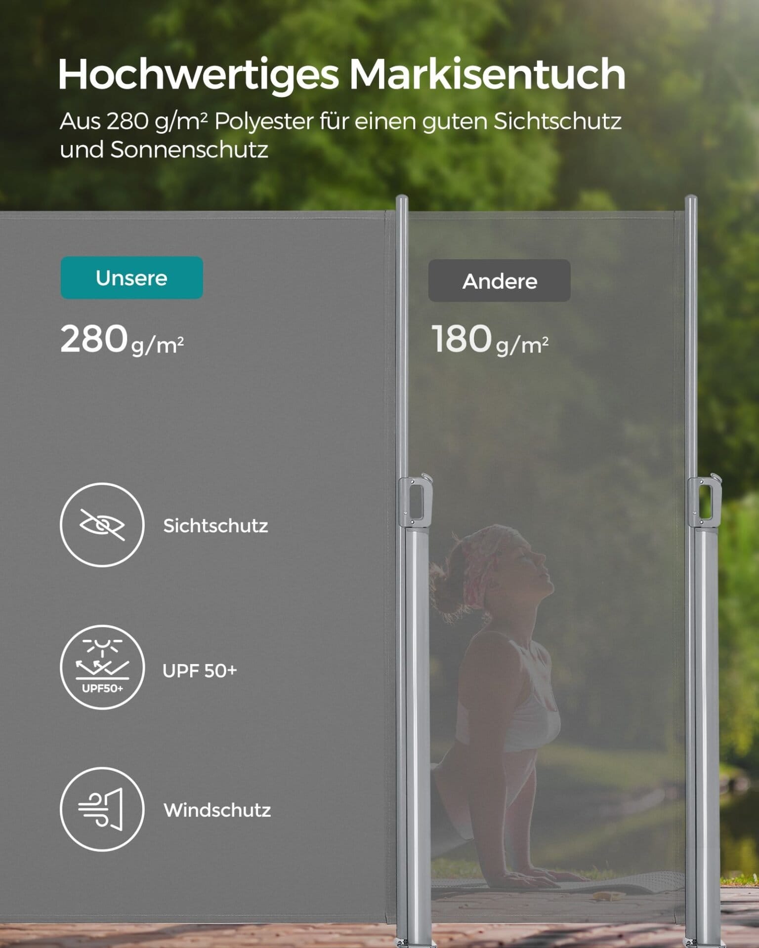 SONGMICS 200 x 350 cm (H x L), Side Awning for Balcony and Terrace, Privacy Protection, Sun Shade, Side Blind, Beige GSA205E02 4 SONGMICS 200 x 350 cm (H x L), Side Awning for Balcony and Terrace, Privacy Protection, Sun Shade, Side Blind, Beige GSA205E02 - Billede 4