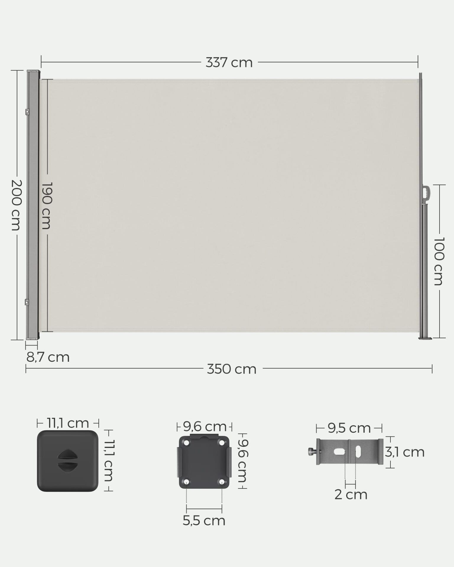 SONGMICS 2.5 X 1.8 m (L x W) Vertical Awning for Patio and Balcony with Housing, Outdoor Protection from Sun and Wind, Privacy Screen, Beige GSA185M01 2 SONGMICS 2.5 X 1.8 m (L x W) Vertical Awning for Patio and Balcony with Housing, Outdoor Protection from Sun and Wind, Privacy Screen, Beige GSA185M01 - Billede 2