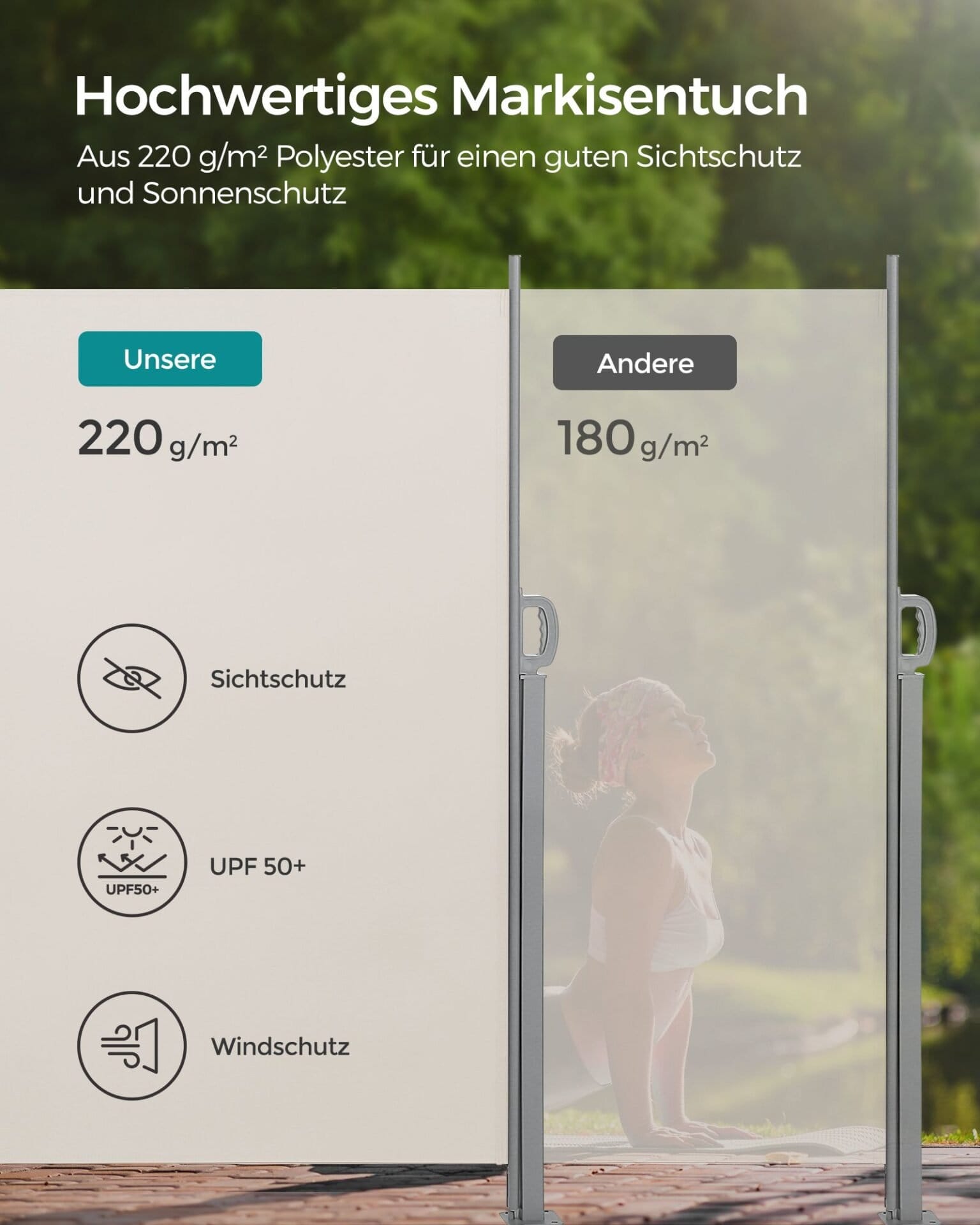 SONGMICS 2.5 X 1.8 m (L x W) Vertical Awning for Patio and Balcony with Housing, Outdoor Protection from Sun and Wind, Privacy Screen, Beige GSA185M01 5 SONGMICS 2.5 X 1.8 m (L x W) Vertical Awning for Patio and Balcony with Housing, Outdoor Protection from Sun and Wind, Privacy Screen, Beige GSA185M01 - Billede 5