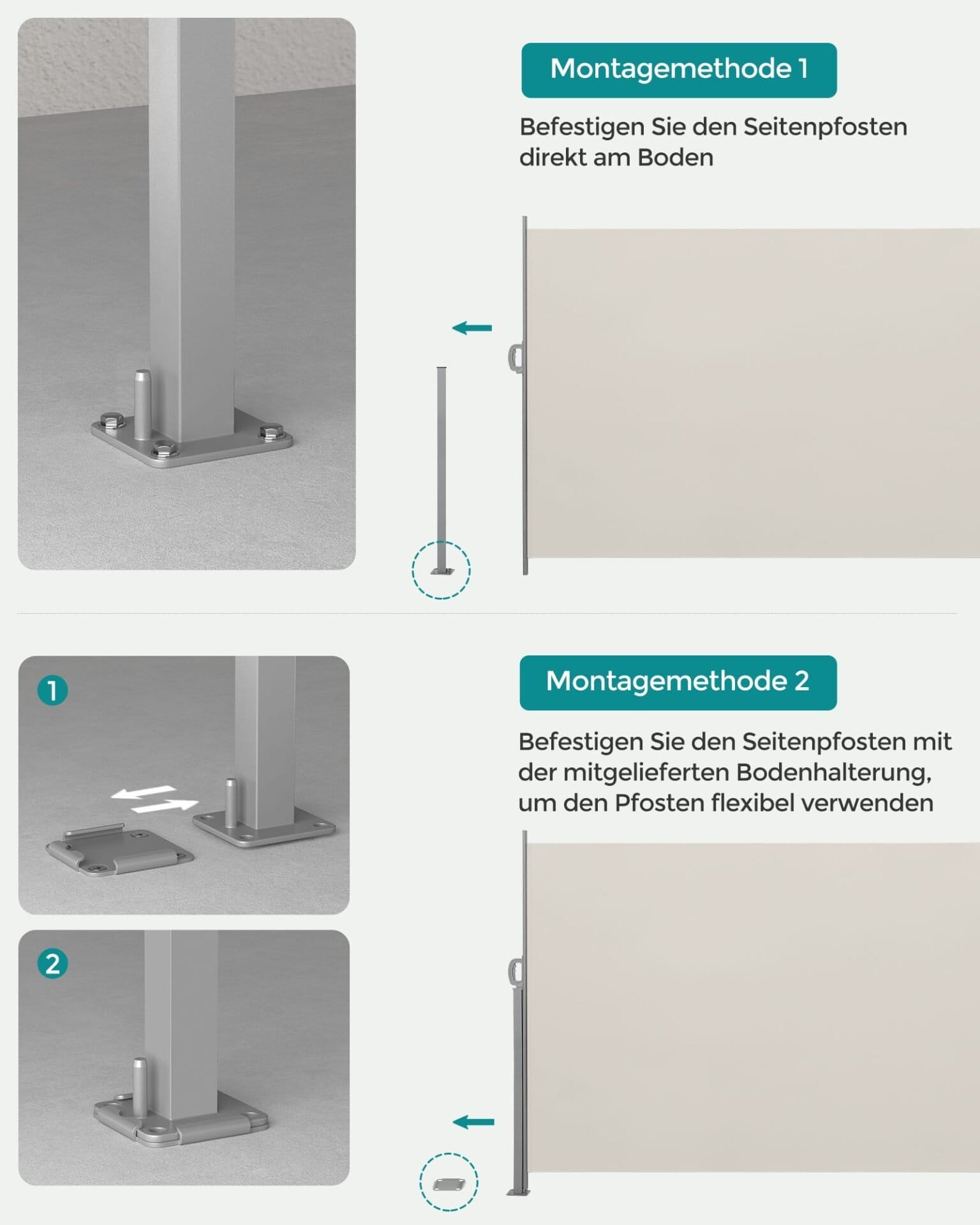SONGMICS 2.5 X 1.8 m (L x W) Vertical Awning for Patio and Balcony with Housing, Outdoor Protection from Sun and Wind, Privacy Screen, Beige GSA185M01 7 SONGMICS 2.5 X 1.8 m (L x W) Vertical Awning for Patio and Balcony with Housing, Outdoor Protection from Sun and Wind, Privacy Screen, Beige GSA185M01 - Billede 7