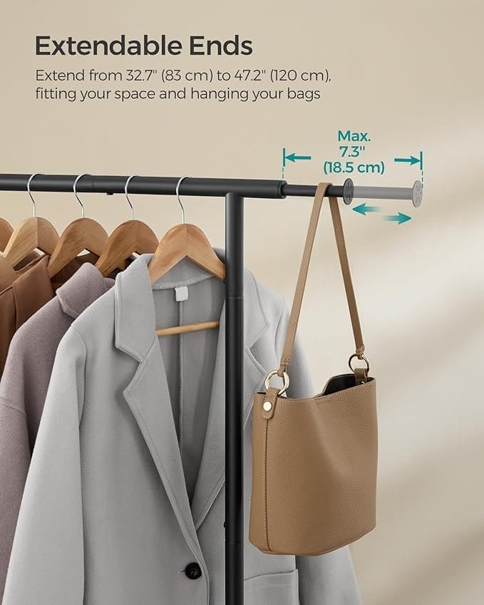 Tøjstativ, Udtrækkelig bøjlestang, Tøjopbevaring med hjul, Ink Black 3 Tøjstativ, Udtrækkelig bøjlestang, Tøjopbevaring med hjul, Ink Black - Billede 3