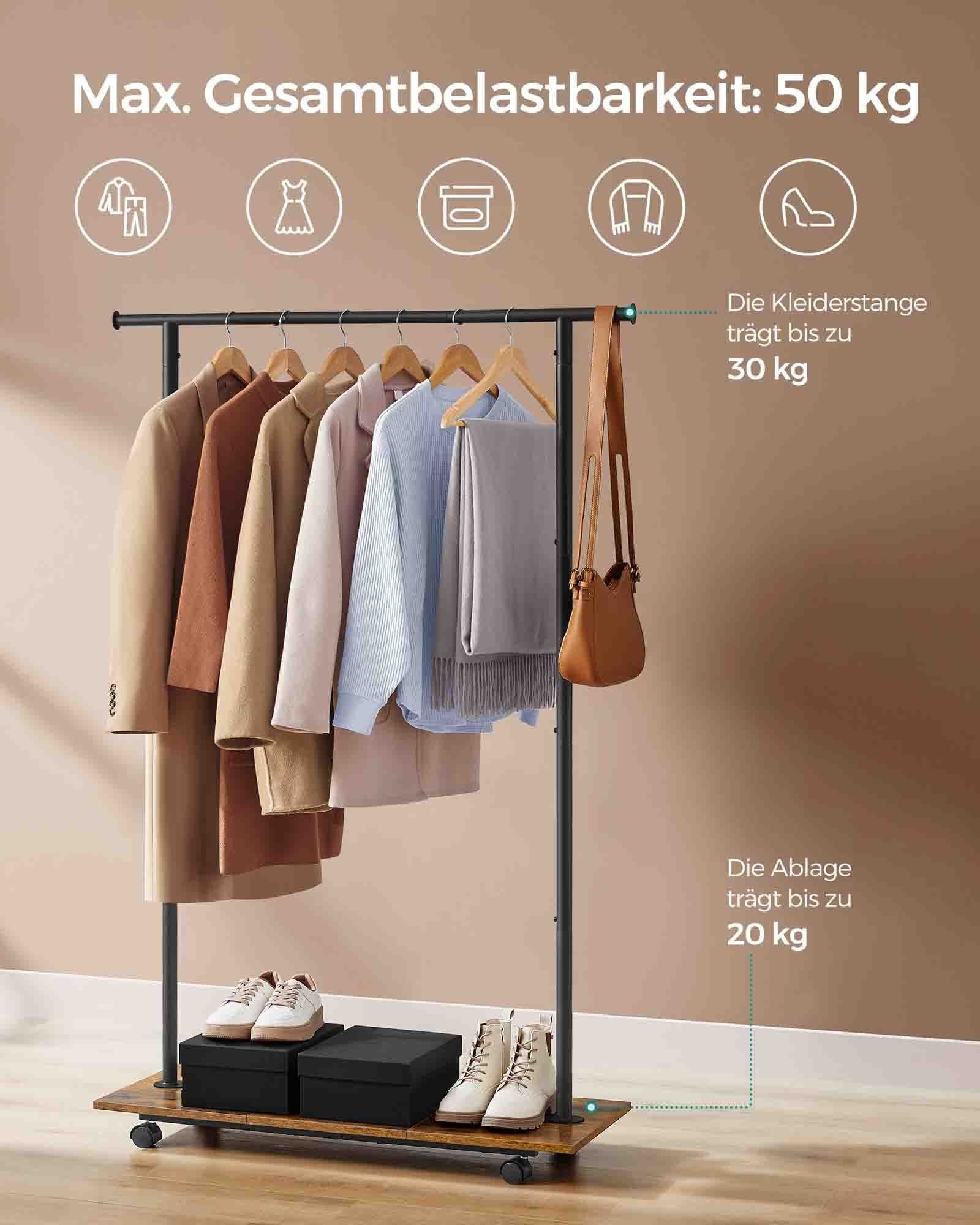 SONGMICS Clothes Rack on Wheels Clothes Rail with Shelf Coat Rail 98.5 cm Wide Total Load 50 kg Steel Coat Rack for Bedroom Vintage Brown Ink Black HSR151B01 3 SONGMICS Clothes Rack on Wheels Clothes Rail with Shelf Coat Rail 98.5 cm Wide Total Load 50 kg Steel Coat Rack for Bedroom Vintage Brown Ink Black HSR151B01 - Billede 3