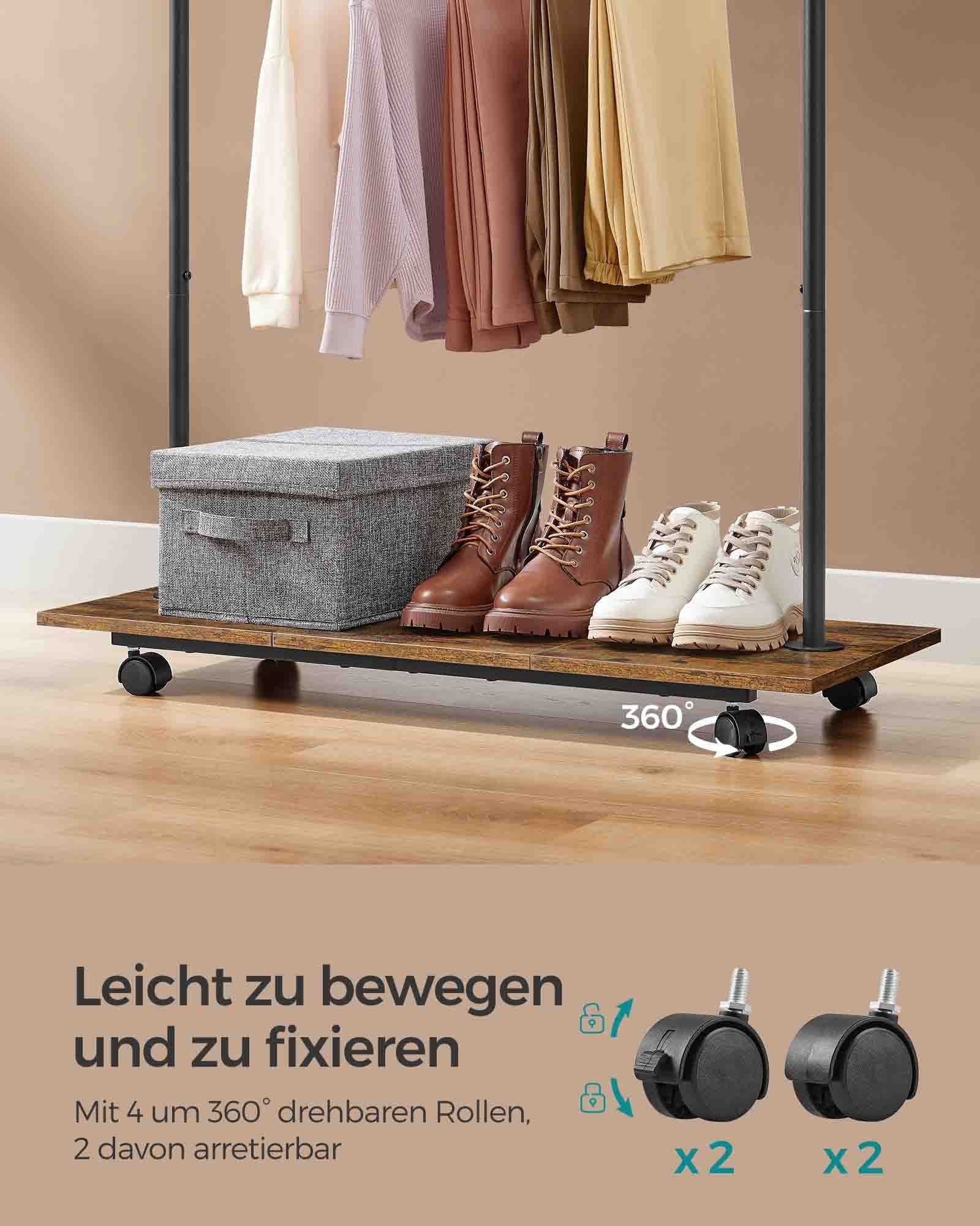 SONGMICS HSR153B01 Clothes Rail with Shelf, 2 Rails, 98.5 cm Wide, Maximum Load 55 kg, Lower Bar Height Adjustable, Steel, Vintage Brown/Ink Black 6 SONGMICS HSR153B01 Clothes Rail with Shelf, 2 Rails, 98.5 cm Wide, Maximum Load 55 kg, Lower Bar Height Adjustable, Steel, Vintage Brown/Ink Black - Billede 6
