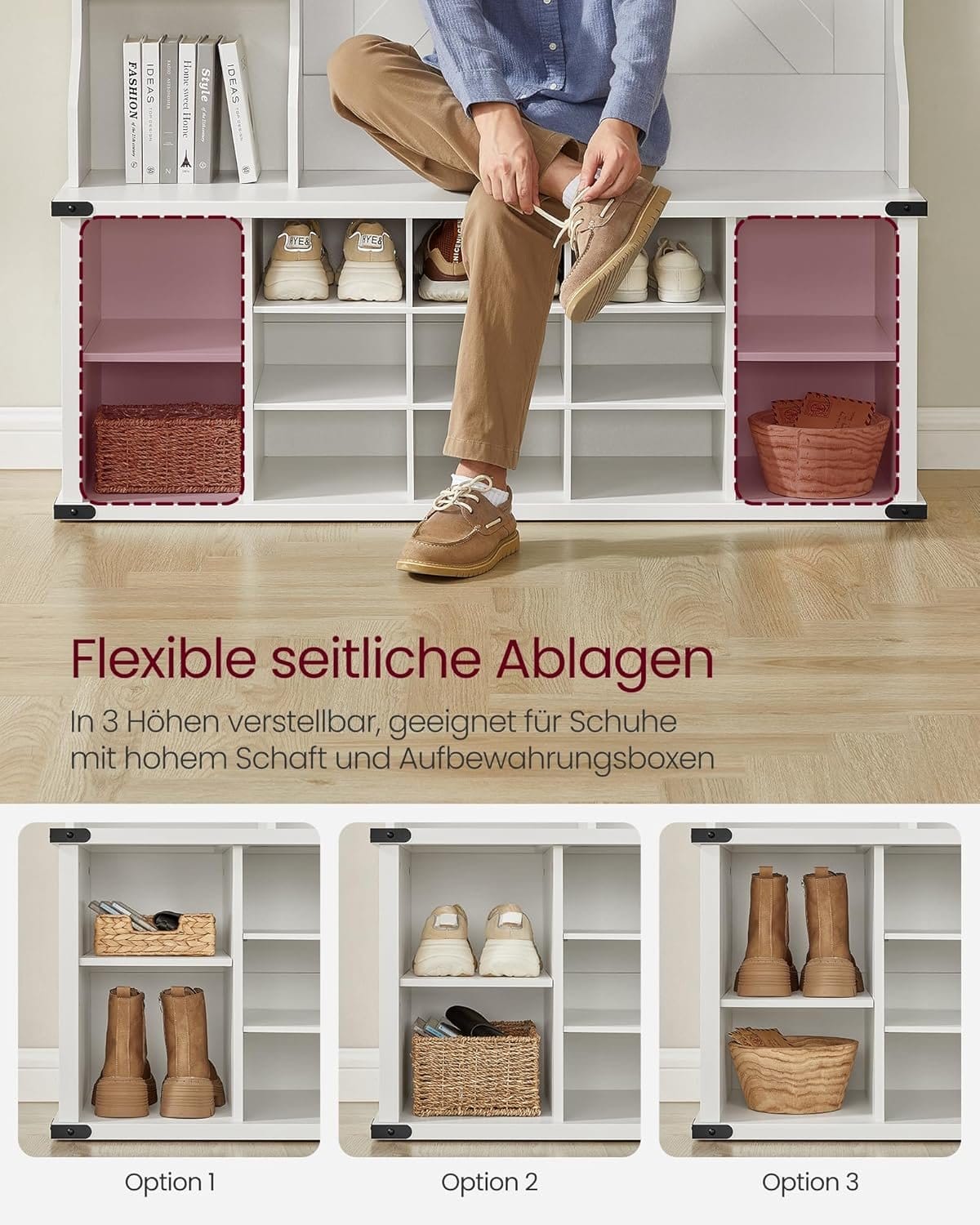 VASAGLE Coat Rack, Coat Rack, Entryway Furniture with Shoe Rack, Adjustable Shelves, 20 Open Compartments, 6 Triple Hooks, Country Style Freestanding for Entryway, Hallway, Hallway, Cloud White 5 VASAGLE Coat Rack, Coat Rack, Entryway Furniture with Shoe Rack, Adjustable Shelves, 20 Open Compartments, 6 Triple Hooks, Country Style Freestanding for Entryway, Hallway, Hallway, Cloud White - Billede 5