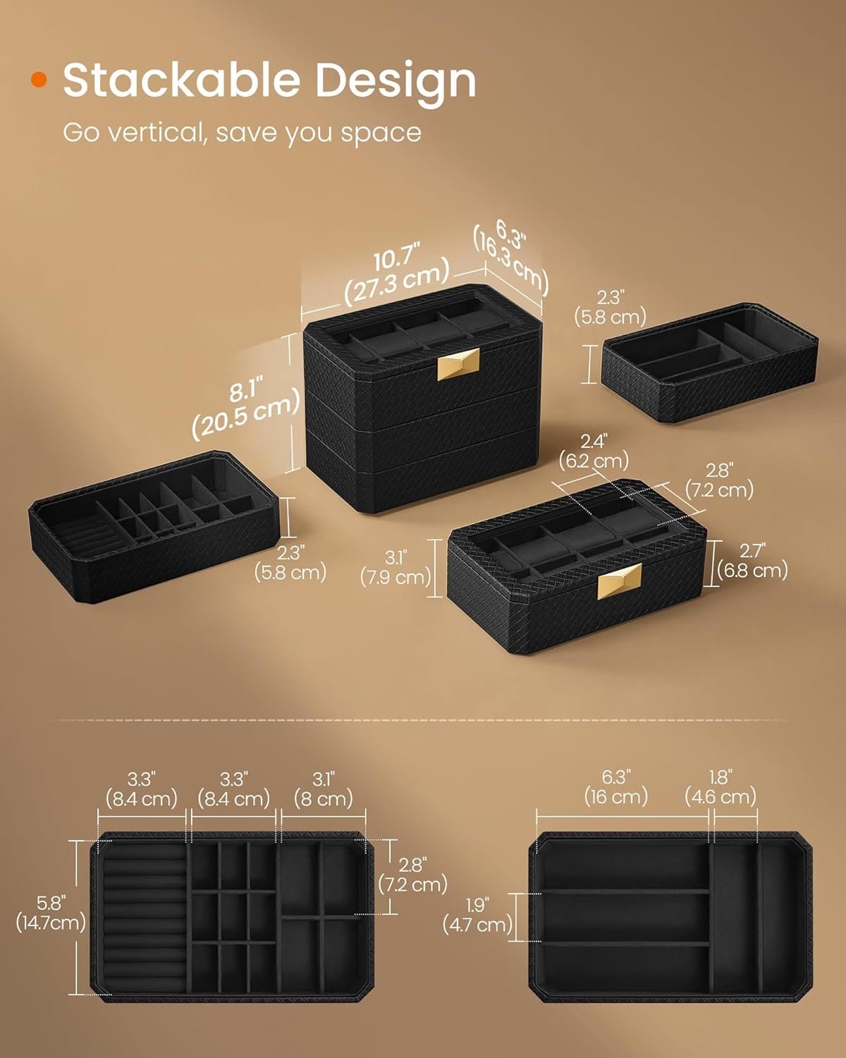 SONGMICS Watch Box, Watch Case with Glass Lid, 2-Tier Watch Display Case for 12 Watches, Lockable, 1 Drawer, for Rings, Bracelets, Gift Idea, Black Synthetic Leather, Greenish Beige Lining JWB012 5 SONGMICS Watch Box, Watch Case with Glass Lid, 2-Tier Watch Display Case for 12 Watches, Lockable, 1 Drawer, for Rings, Bracelets, Gift Idea, Black Synthetic Leather, Greenish Beige Lining JWB012 - Billede 5