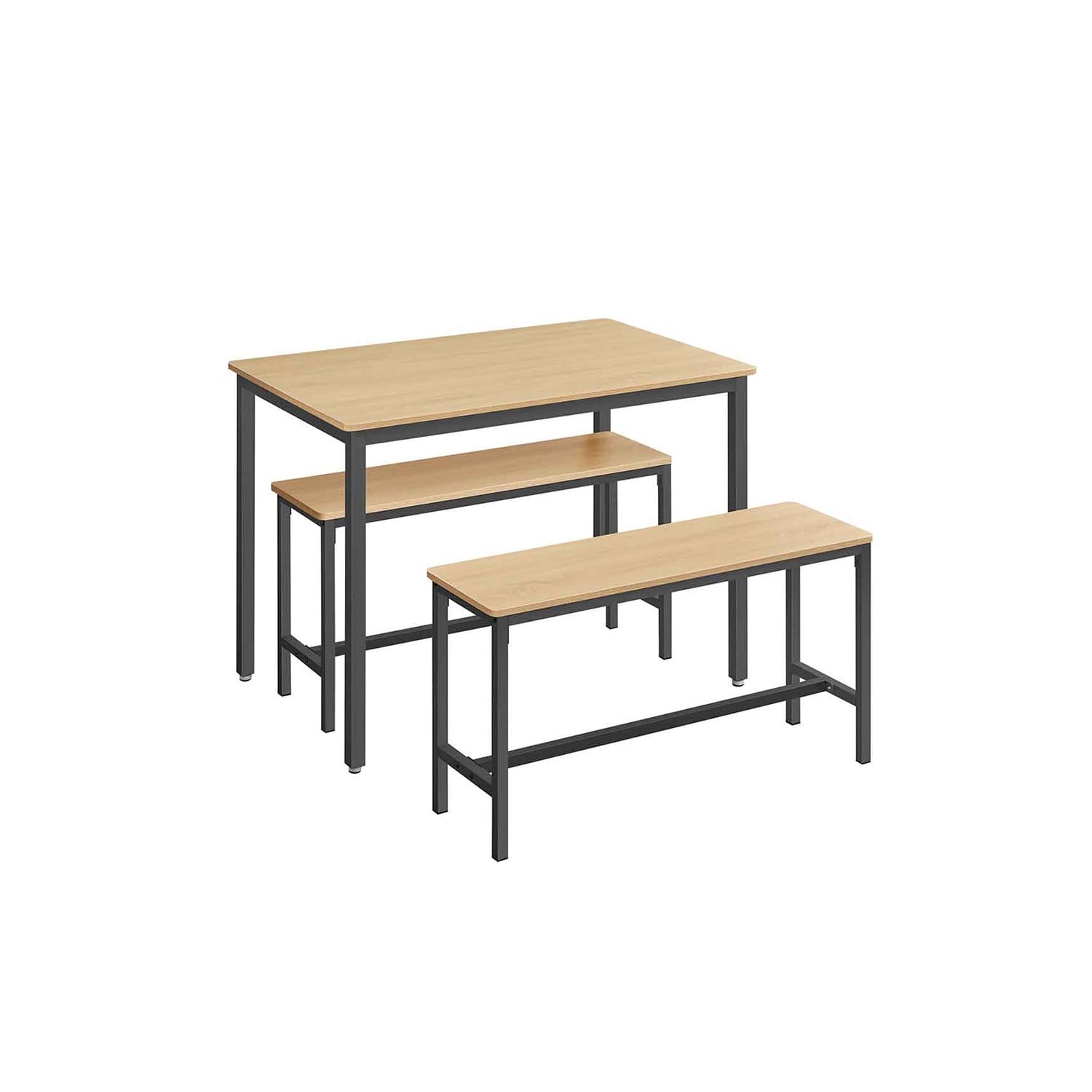 VASAGLE Dining Table with 2 Benches, Set of 3, Kitchen Table 70 x 110 x 75 cm, 2 Benches Each 30 x 97 x 50 cm, Steel Frame, Gold Oak Ink Black KDT070B09 1 VASAGLE Dining Table with 2 Benches, Set of 3, Kitchen Table 70 x 110 x 75 cm, 2 Benches Each 30 x 97 x 50 cm, Steel Frame, Gold Oak Ink Black KDT070B09