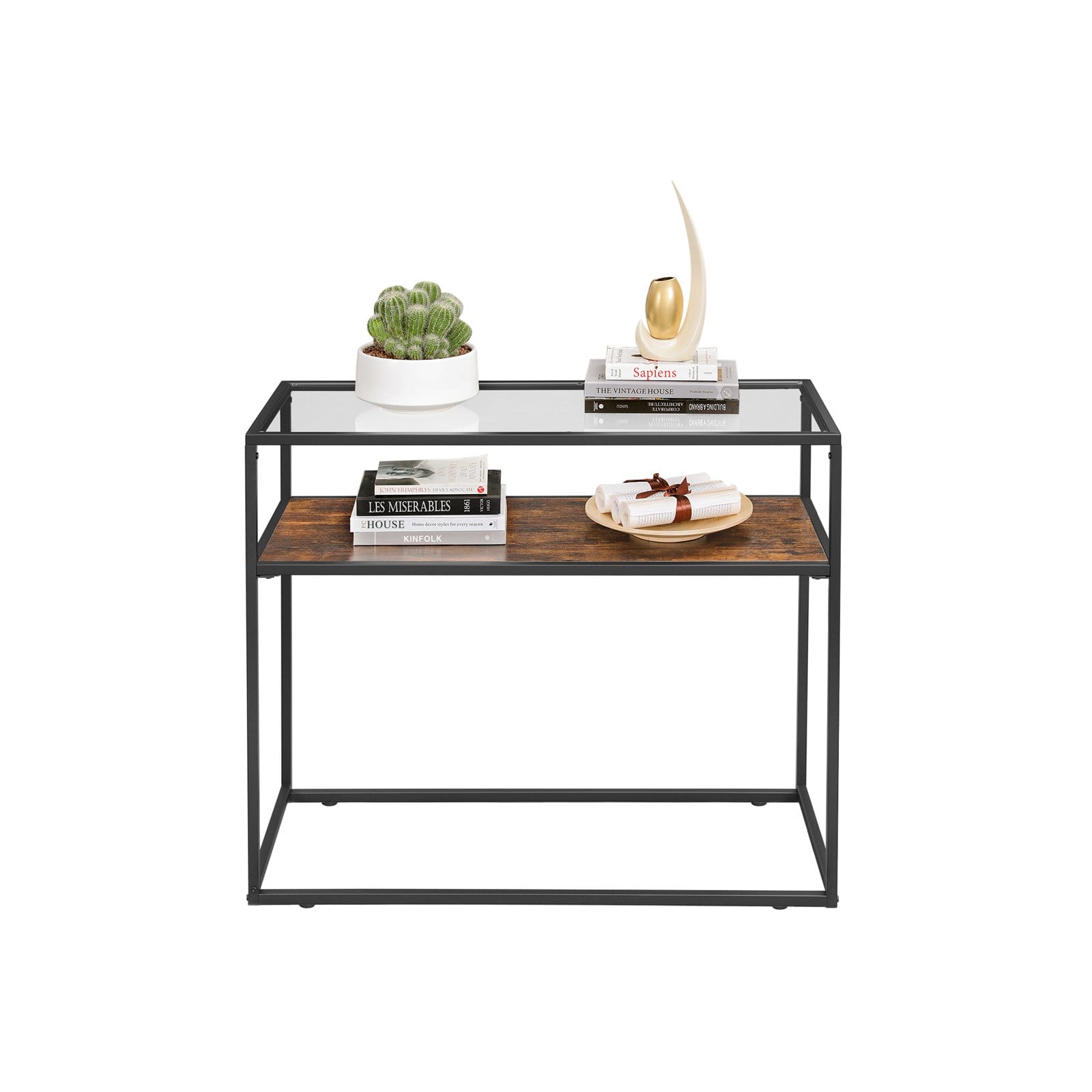 VASAGLE Console Table, Entrance Console, Tempered Glass Top, Robust Steel Frame, Easy Assembly, for Living Room Hallway, Industrial Style, Rustic Brown and Black LNT10BX 2 VASAGLE Console Table, Entrance Console, Tempered Glass Top, Robust Steel Frame, Easy Assembly, for Living Room Hallway, Industrial Style, Rustic Brown and Black LNT10BX - Billede 2