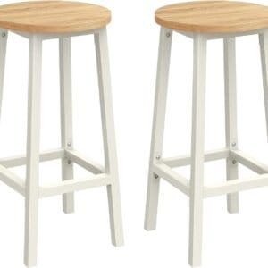 VASAGLE 2 barstol, køkkenstol, høj sæde, metalstel, klassisk beige og hvid eg