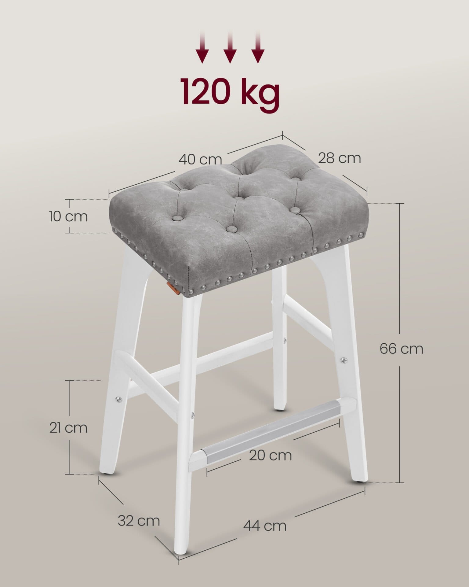 VASAGLE Bar Stools Set of 2, Counter Height Bar Stools, 26-Inch Kitchen Counter Stools with Wooden Legs, PU Leather Barstools Upholstered Stools for Kitchen Island Dining Room, Dove Gray LBC085G01 6 VASAGLE Bar Stools Set of 2, Counter Height Bar Stools, 26-Inch Kitchen Counter Stools with Wooden Legs, PU Leather Barstools Upholstered Stools for Kitchen Island Dining Room, Dove Gray LBC085G01 - Billede 6