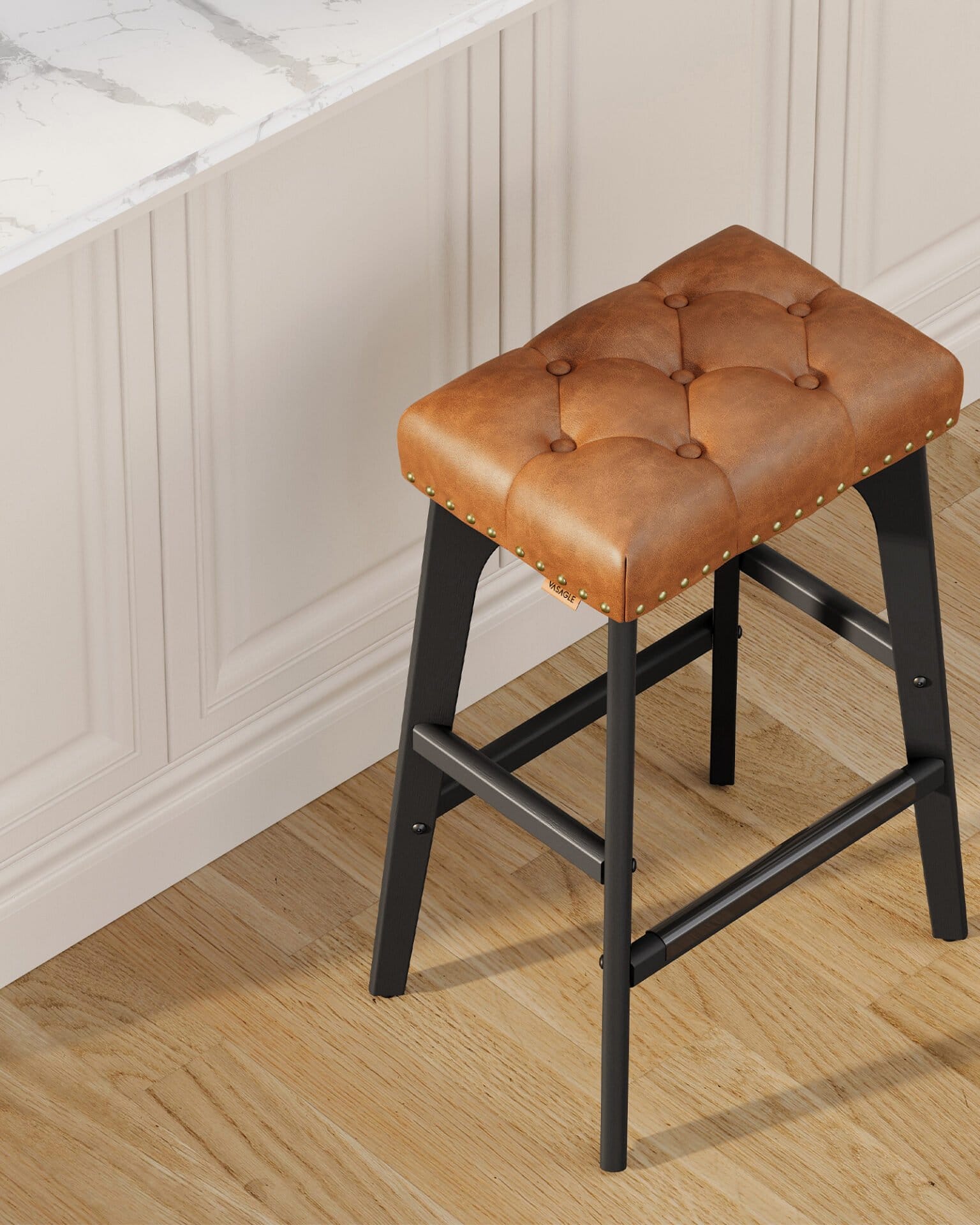 VASAGLE Bar Stools Set of 2, Kitchen Chairs, Faux Leather, Decorative Buttons and Rivets, Solid Wood Legs, 66cm High, Home Bar, Dining Room, Easy Assembly, Coffee Brown LBC085K01 3 VASAGLE Bar Stools Set of 2, Kitchen Chairs, Faux Leather, Decorative Buttons and Rivets, Solid Wood Legs, 66cm High, Home Bar, Dining Room, Easy Assembly, Coffee Brown LBC085K01 - Billede 3