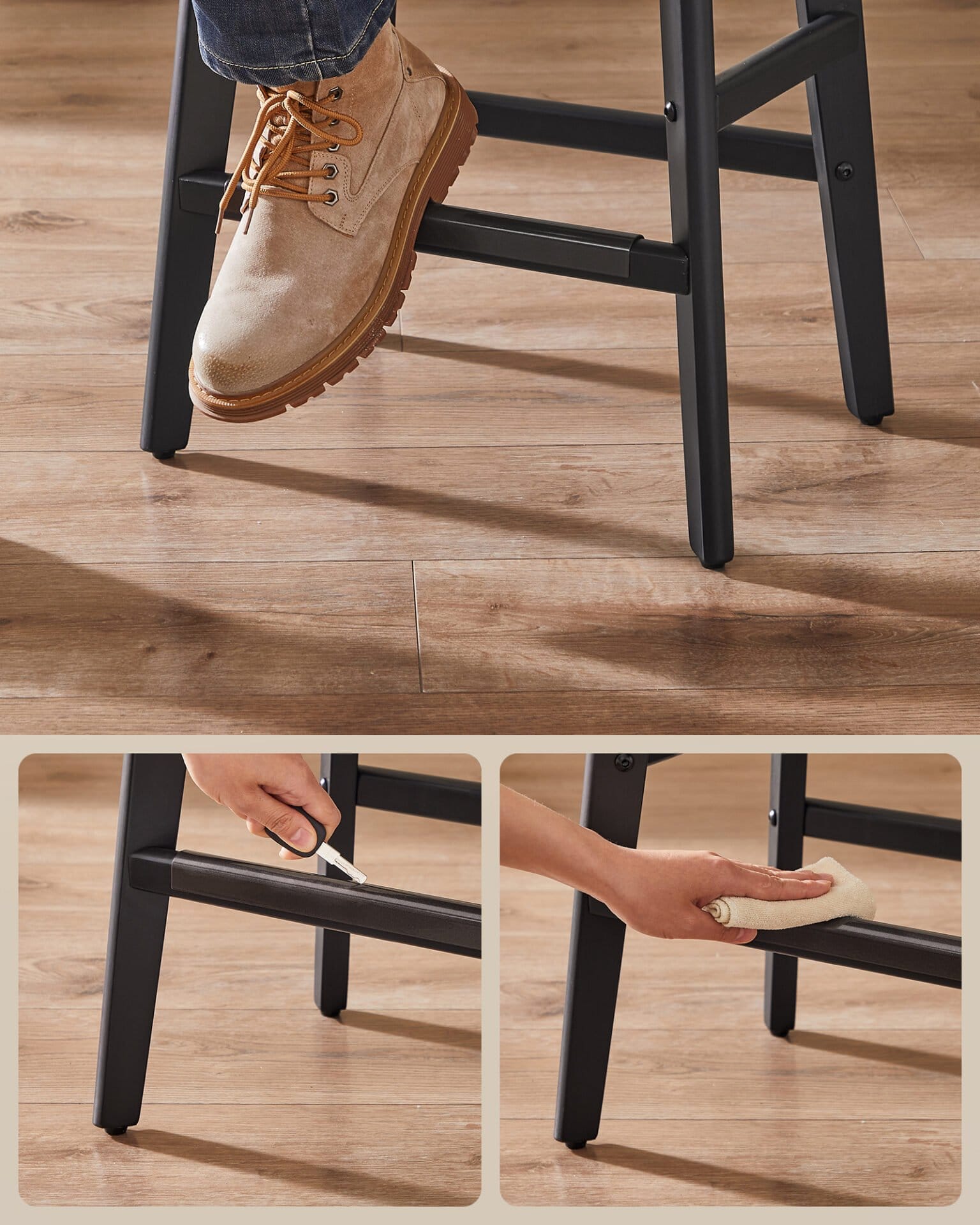 VASAGLE Bar Stools Set of 2, Kitchen Chairs, Faux Leather, Decorative Buttons and Rivets, Solid Wood Legs, 66cm High, Home Bar, Dining Room, Easy Assembly, Coffee Brown LBC085K01 5 VASAGLE Bar Stools Set of 2, Kitchen Chairs, Faux Leather, Decorative Buttons and Rivets, Solid Wood Legs, 66cm High, Home Bar, Dining Room, Easy Assembly, Coffee Brown LBC085K01 - Billede 5