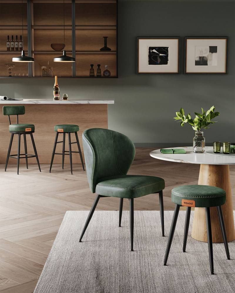 VASAGLE EKHO Collection - Bar Stools Set of 2 Swivel Bar Stools with Backrest Faux Leather with Stitching Mid-Century Modern Style 65cm High Kitchen Home Bar Forest Green LBC089C01 7 VASAGLE EKHO Collection - Bar Stools Set of 2 Swivel Bar Stools with Backrest Faux Leather with Stitching Mid-Century Modern Style 65cm High Kitchen Home Bar Forest Green LBC089C01 - Billede 7