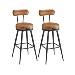 Køkkenstole, 2 stole med ryglæn i kunstlæder, 76 cm høje karamelbrun