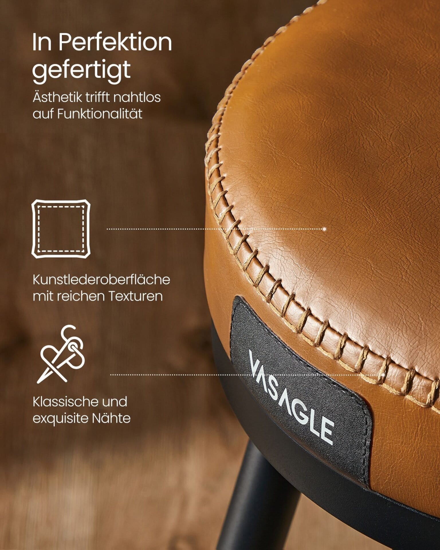 Køkkenstole, 2 stole med ryglæn i kunstlæder, 76 cm høje karamelbrun 4 Køkkenstole, 2 stole med ryglæn i kunstlæder, 76 cm høje karamelbrun - Billede 4