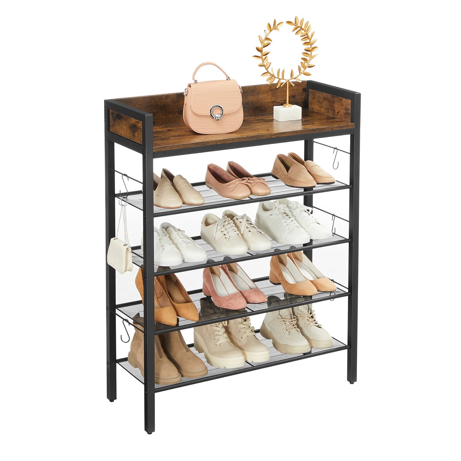 VASAGLE 8-Tier Shoe Rack, Shoe Storage with 7 Metal Mesh Shelves, for 32-40 Pairs of Shoes, Large Shoe Organiser, for Hallway, Bedroom, 100 x 30 x 152 cm, Rustic Brown and Black LBS012B01 2 VASAGLE 8-Tier Shoe Rack, Shoe Storage with 7 Metal Mesh Shelves, for 32-40 Pairs of Shoes, Large Shoe Organiser, for Hallway, Bedroom, 100 x 30 x 152 cm, Rustic Brown and Black LBS012B01 - Billede 2